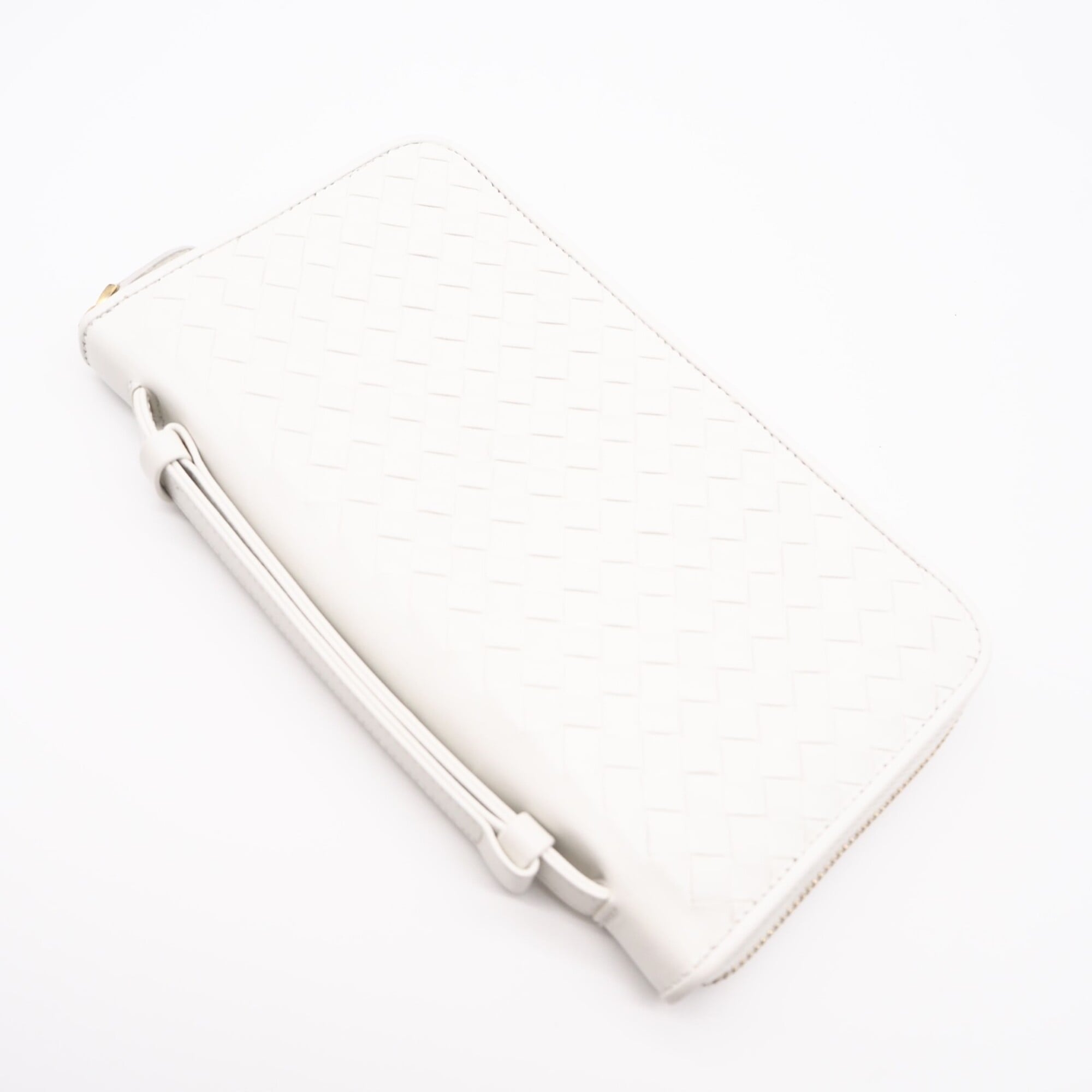 Bottega Veneta Intrecciato White Leather Long Bill Wallet (Bi-Fold) (Pre-Owned)