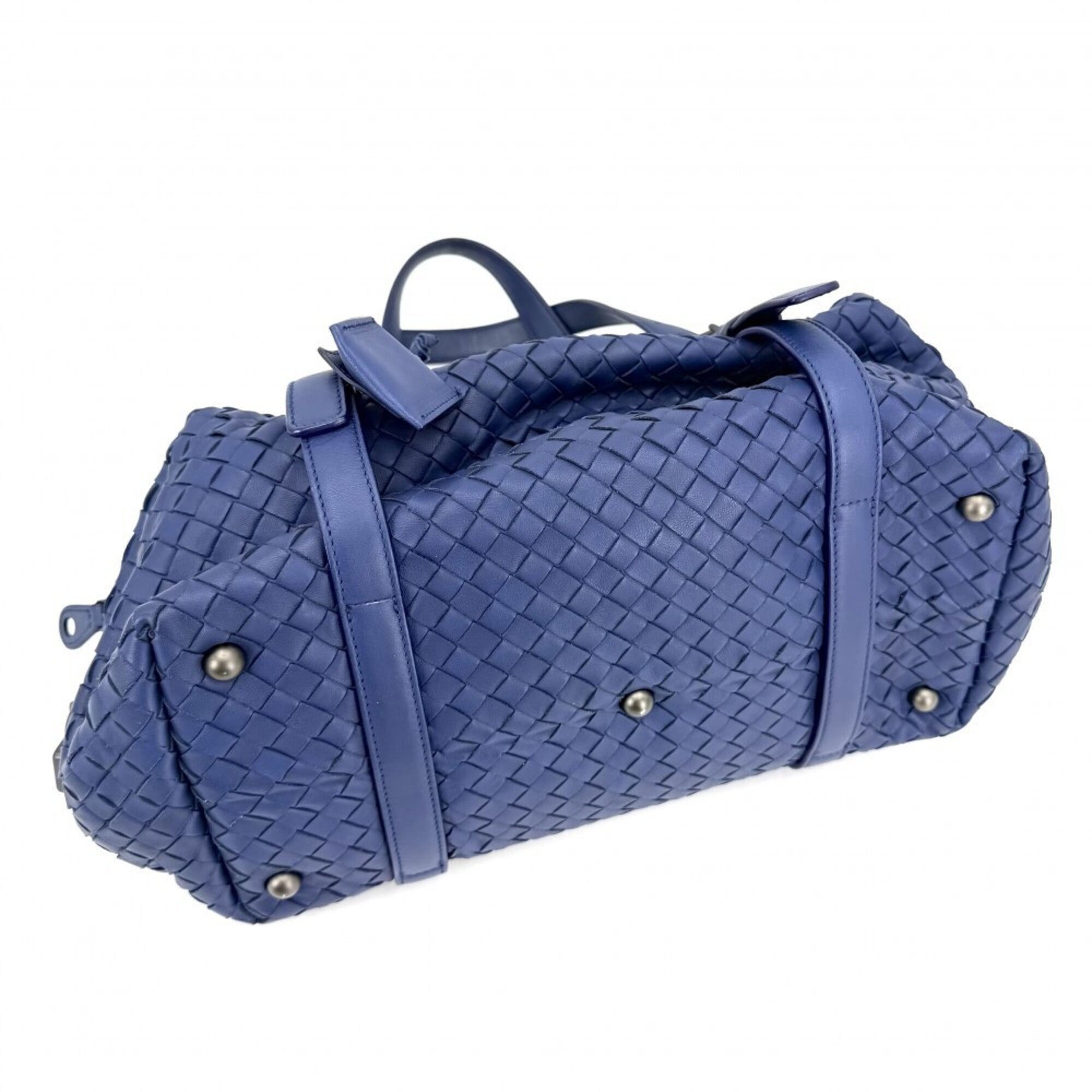 Bottega Veneta Intrecciato Blue Leather Handbag Tote Bag (Pre-Owned)