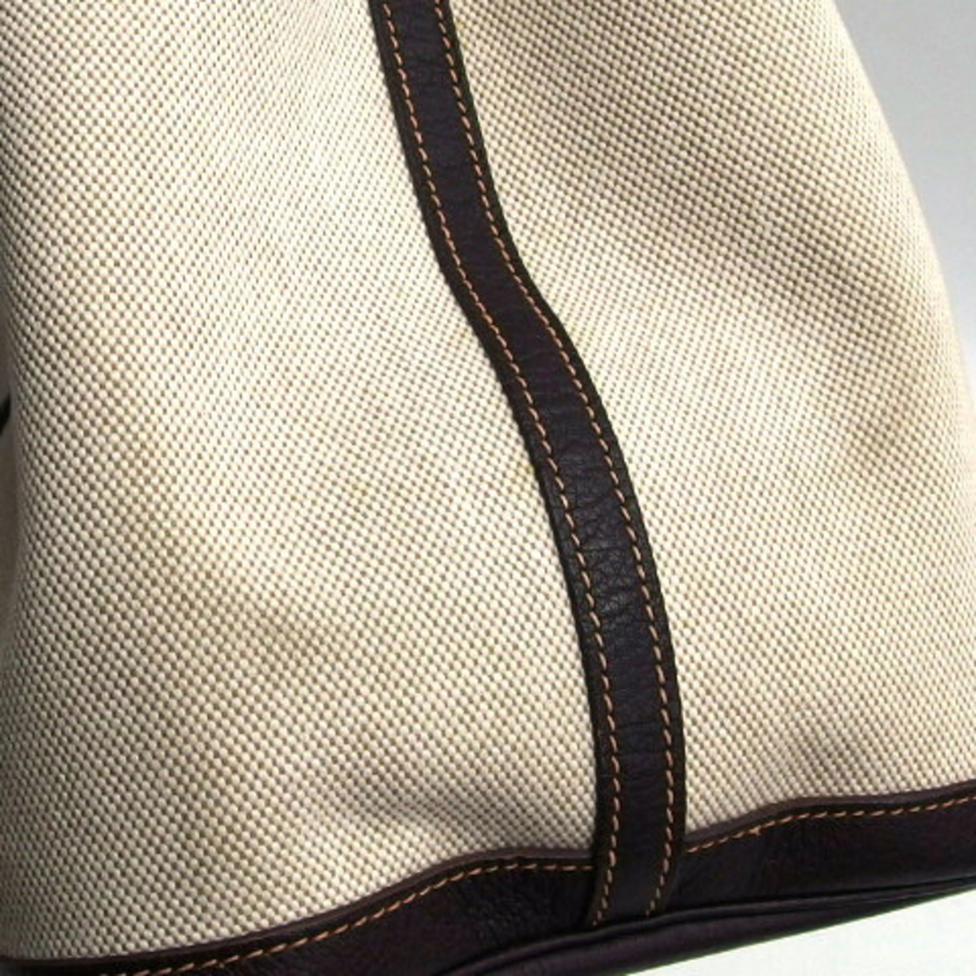 Hermes Garden Beige Dark Brown Toile H Leather Handbag Tote Bag (Pre-Owned)