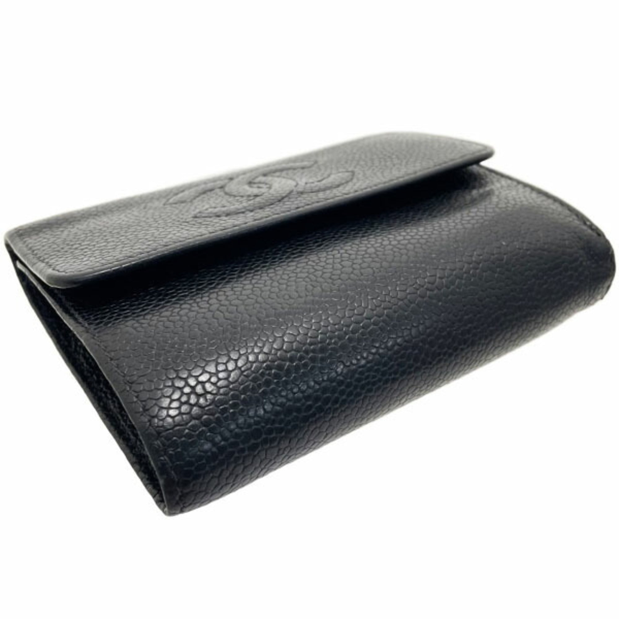 Chanel Black Grained Calfskin Wallet (Tri-Fold) (Pre-Owned)