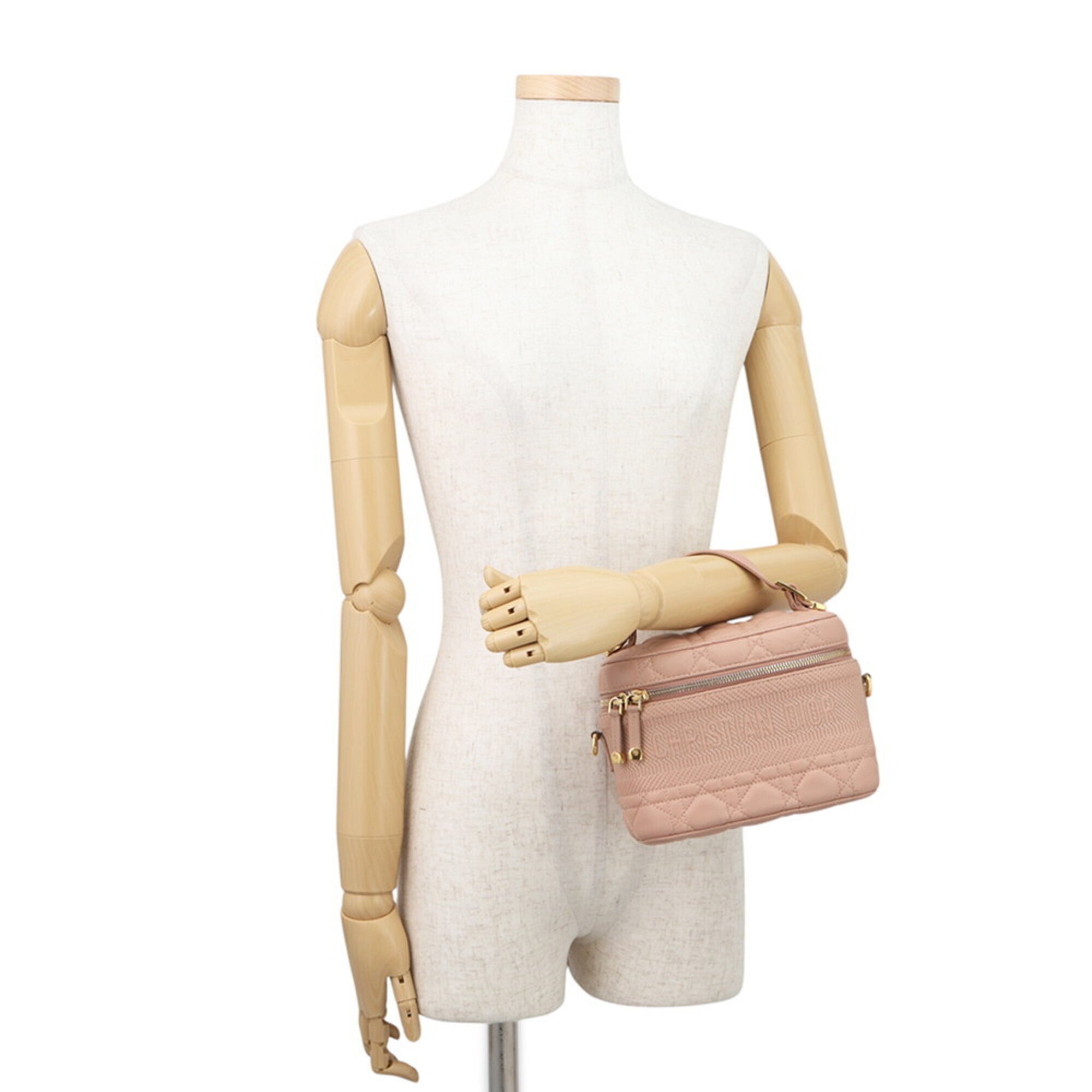 Christian Dior Pink Beige Leather Handbag Vanity Bag (Pre-Owned)