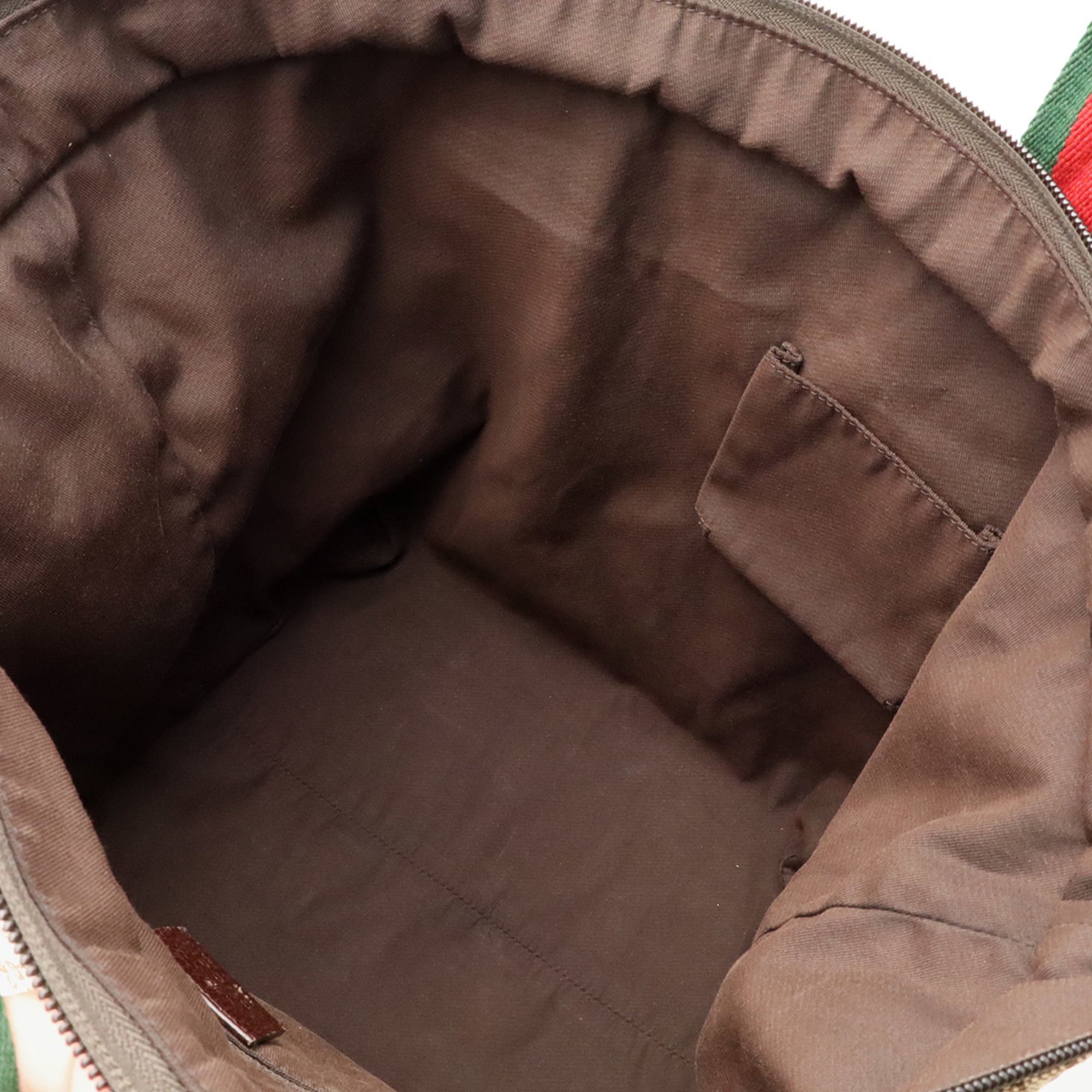 Gucci Beige Dark Brown Green Red Color Nylon Canvas Leather Shoulder Bag Tote Bag (Pre-Owned)