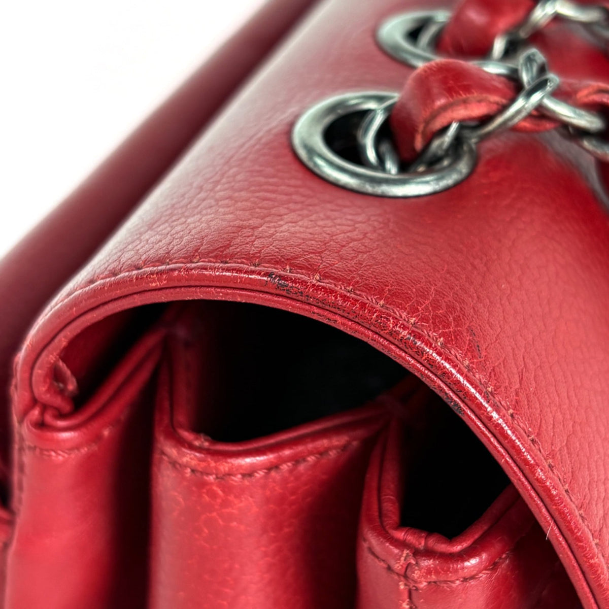 Chanel Red Color Grained Calfskin Shoulder Bag (Pre-Owned)