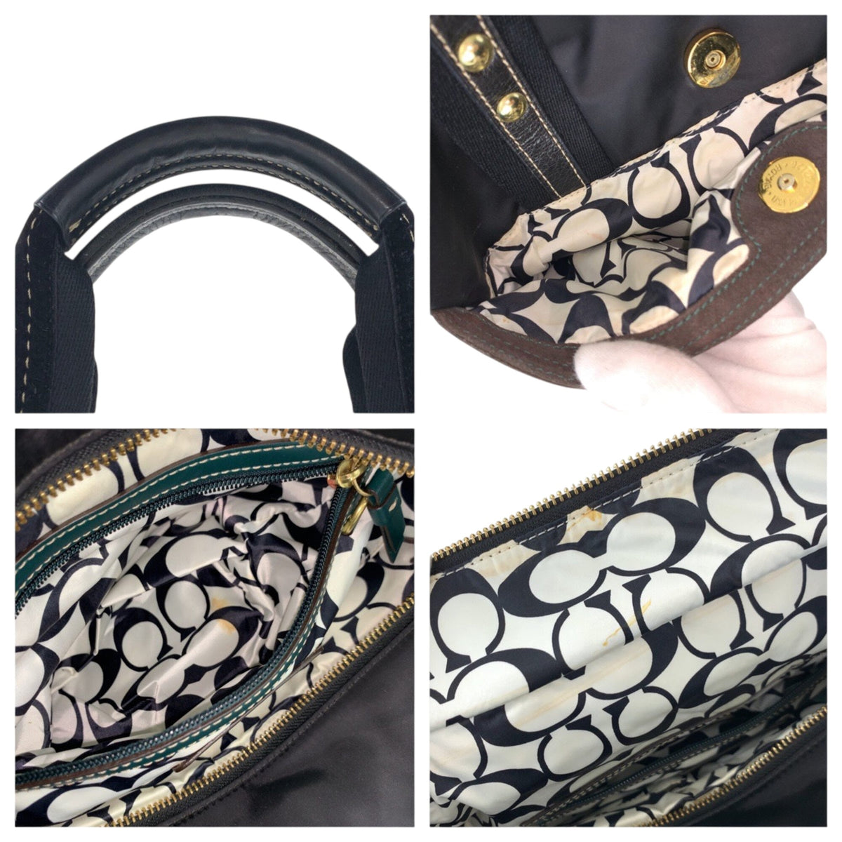 Coach Black Nylon Leather Shoulder Bag Tote Bag (Pre-Owned)