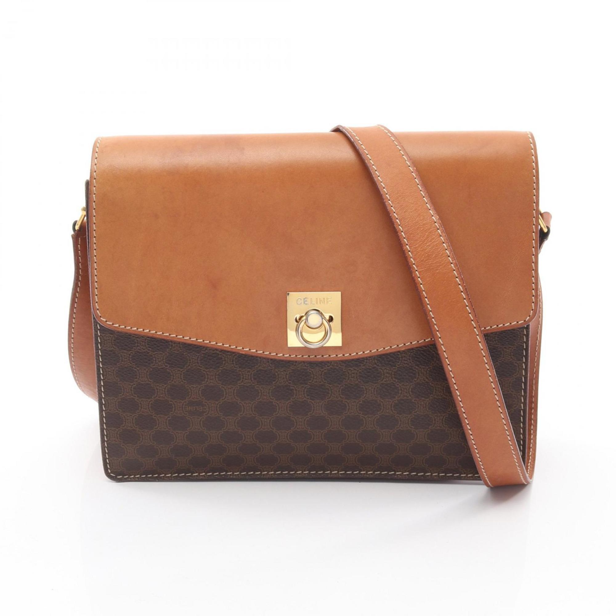 Celine Brown Coated Canvas Leather Handbag Shoulder Bag (Pre-Owned)