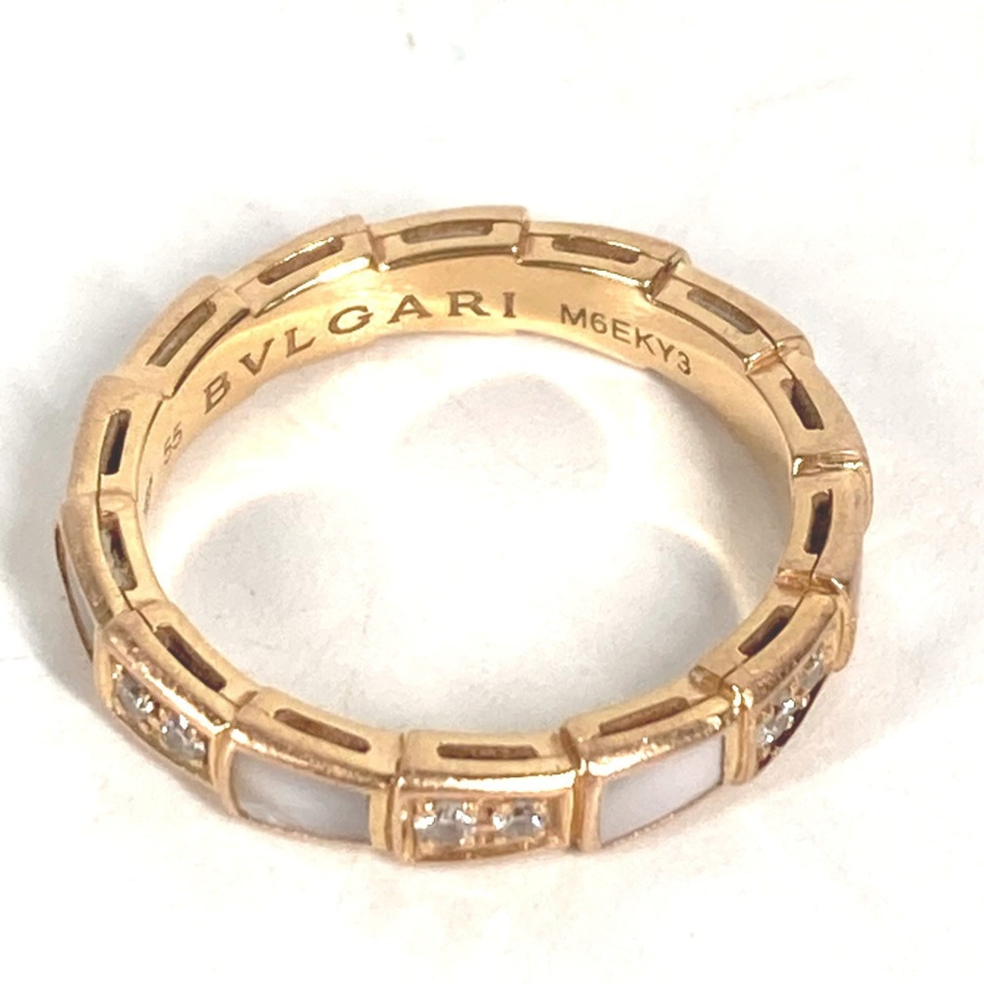Bvlgari Serpenti Pink Gold White Band Ring (Pre-Owned)