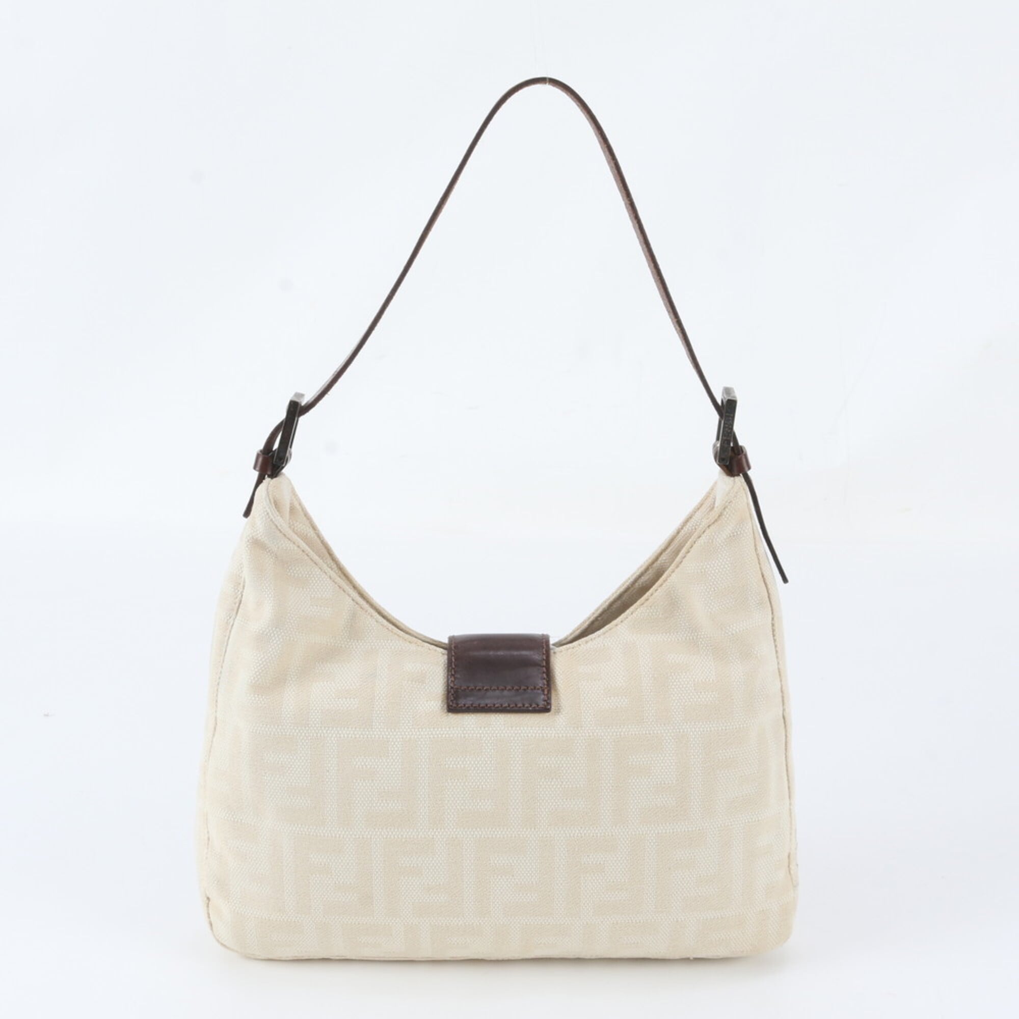 Fendi Brown White Leather Canvas Handbag Shoulder Bag (Pre-Owned)