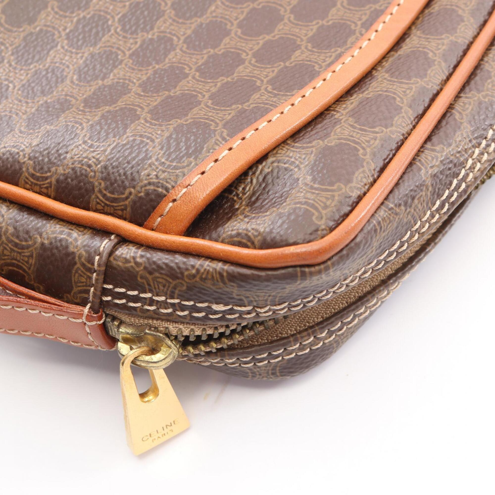 Celine Macadam Brown Coated Canvas Clutch Bag Handbag (Pre-Owned)