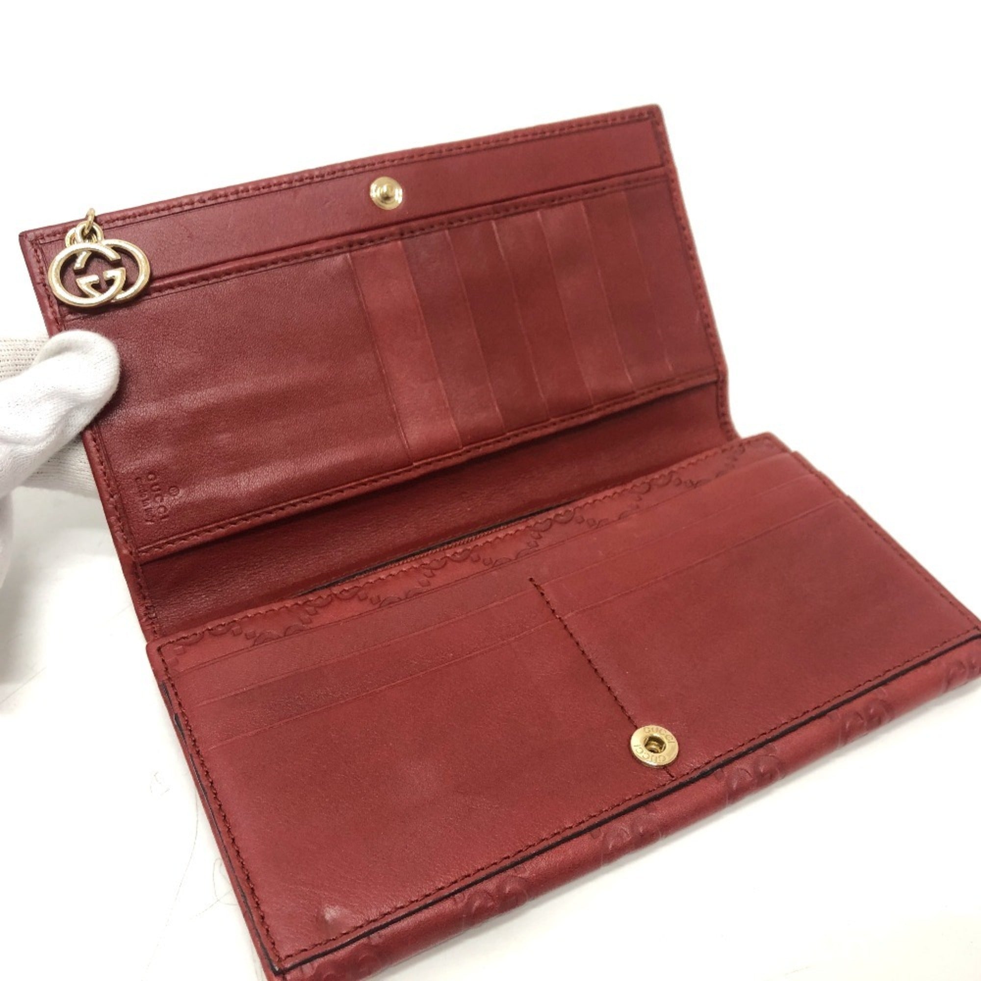 Gucci Red Color Gg Leather Long Wallet (Bi-Fold) (Pre-Owned)