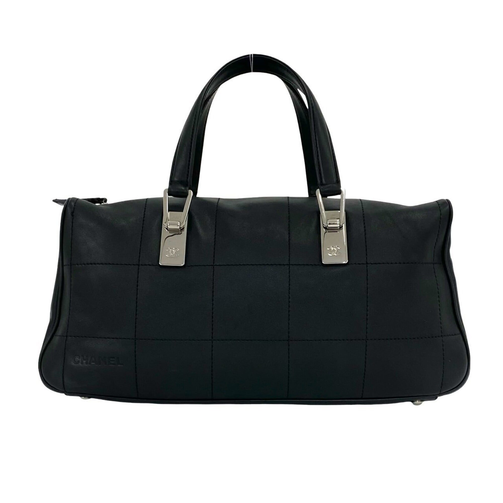 Chanel Black Leather Boston Bag Handbag (Pre-Owned)
