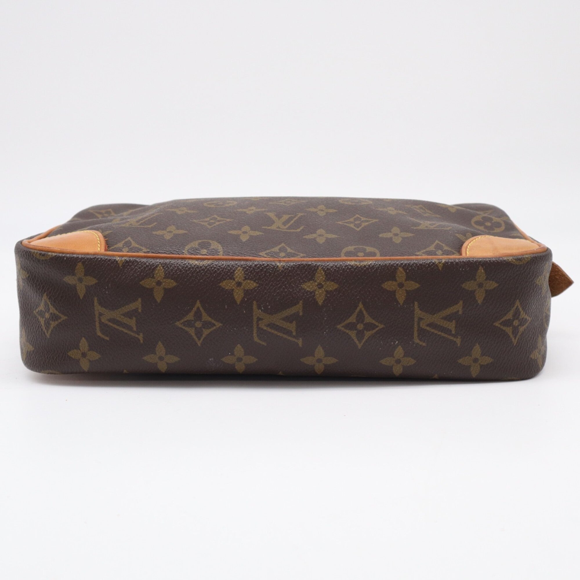 Louis Vuitton Monogram Beige Brown Coated Canvas Leather Clutch Bag (Pre-Owned)