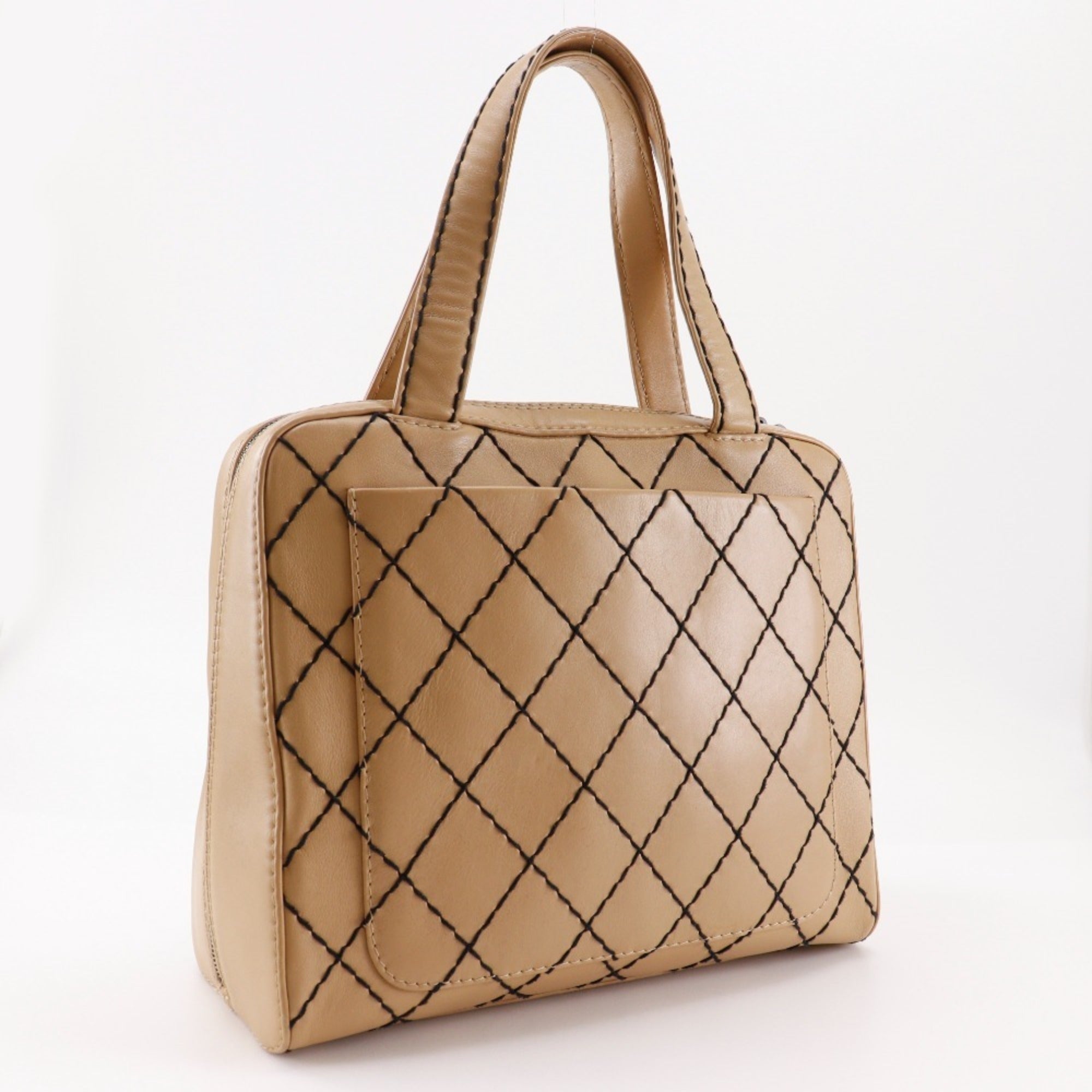 Chanel Wild Stitch Beige Leather Tote Bag (Pre-Owned)