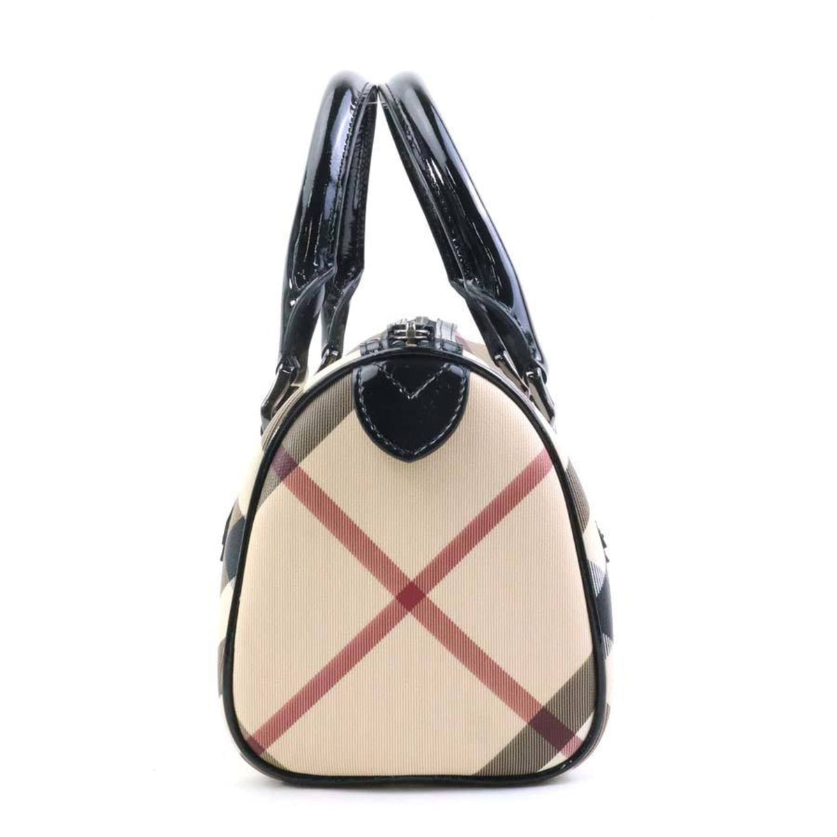 Burberry Beige Black Coated Canvas Patent Leather Handbag (Pre-Owned)
