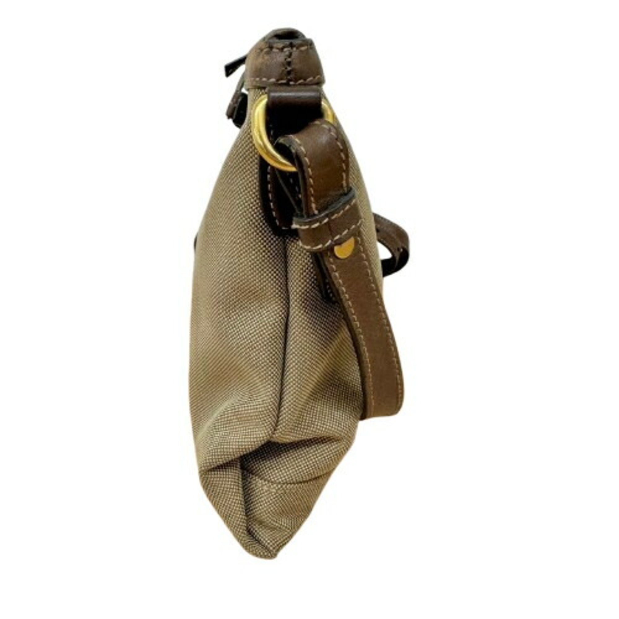 Prada Beige Brown Canvas Shoulder Bag (Pre-Owned)