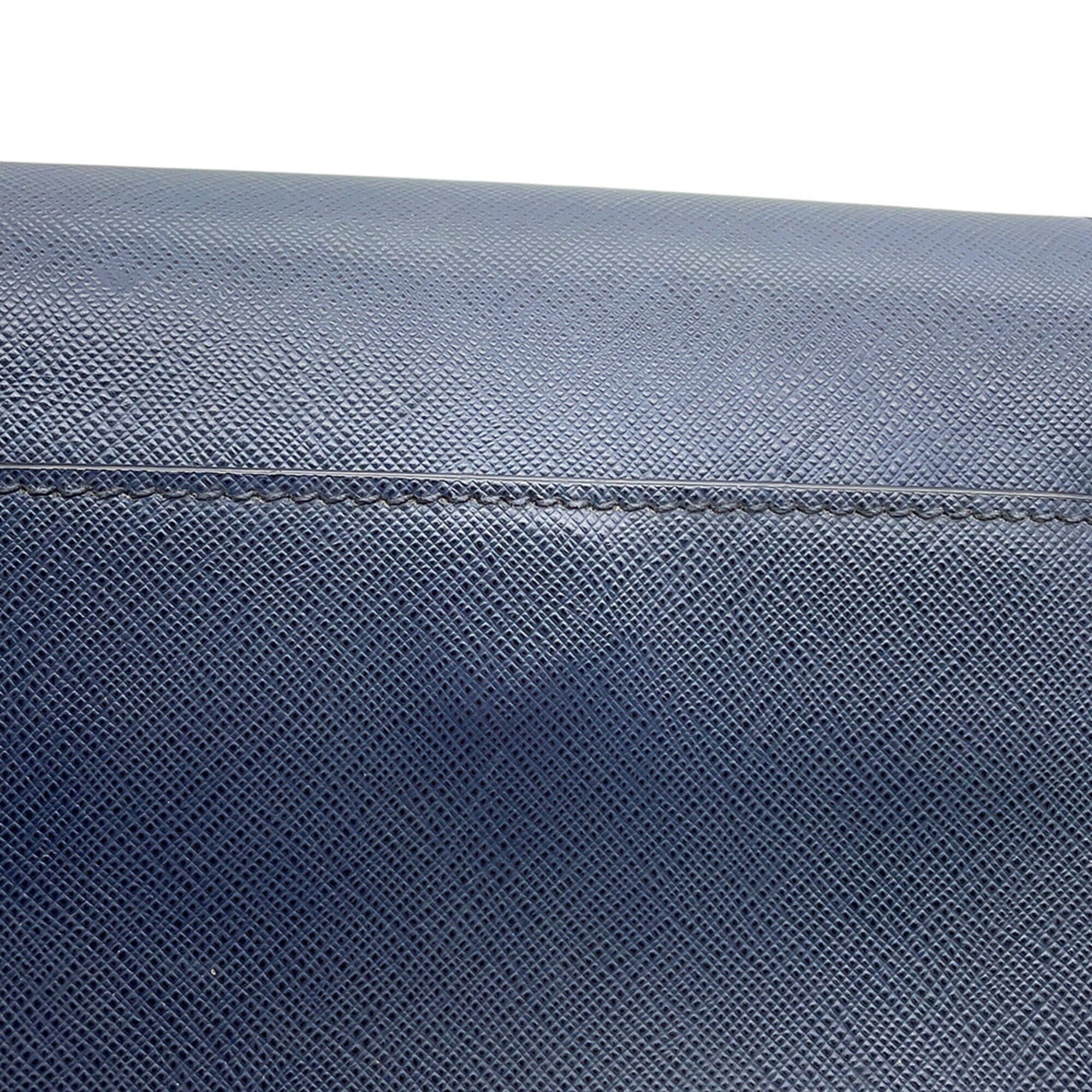Prada Navy Orange Leather Handbag Shoulder Bag (Pre-Owned)