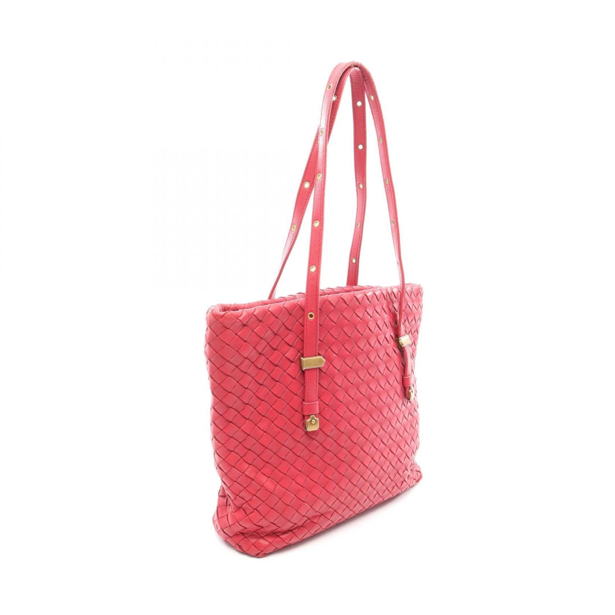 Bottega Veneta Red Color Leather Handbag Tote Bag (Pre-Owned)