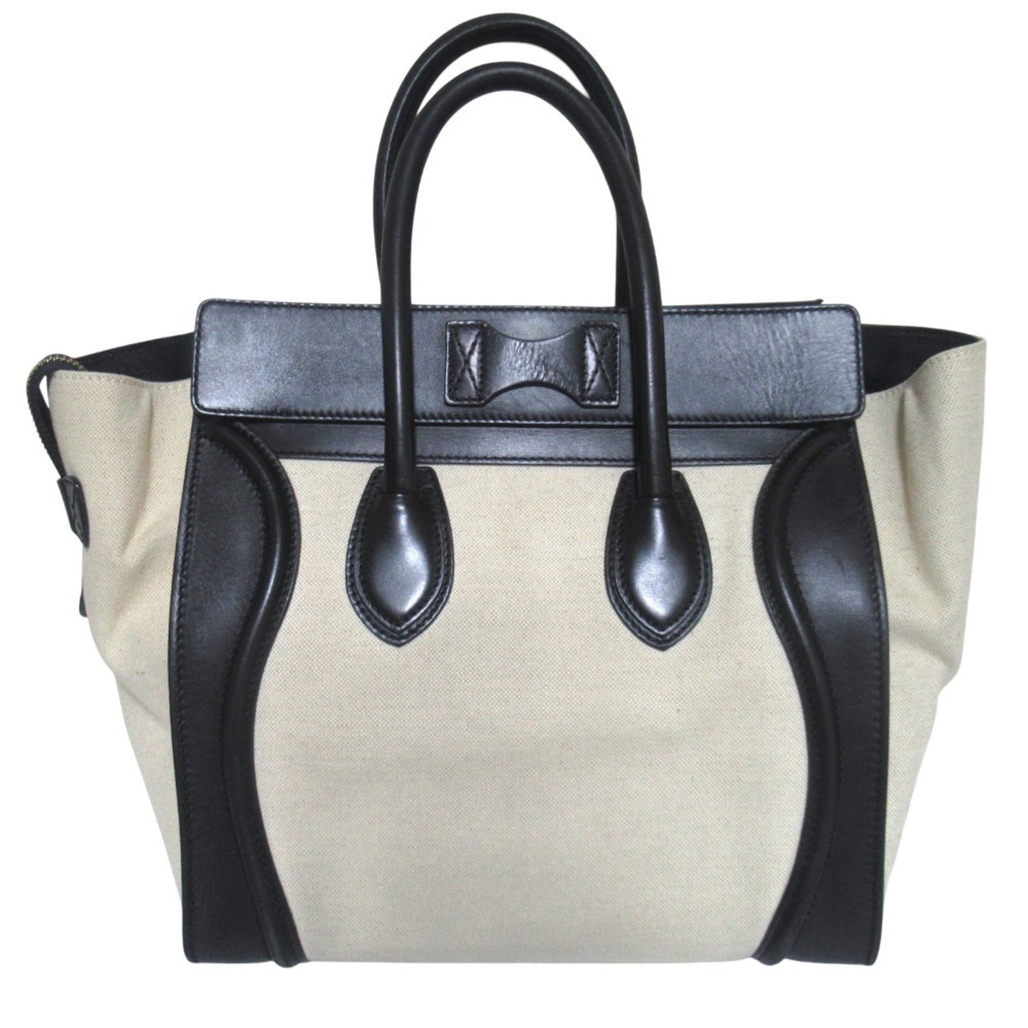 Celine Luggage Black Light Beige Canvas Leather Tote Bag (Pre-Owned)
