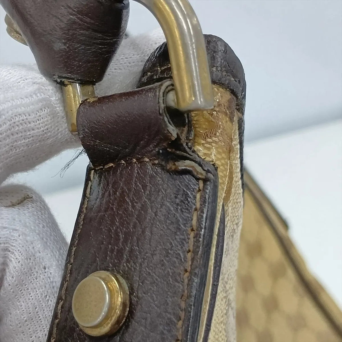 Gucci Brown Leather Coated Canvas Handbag Shoulder Bag Tote Bag (Pre-Owned)