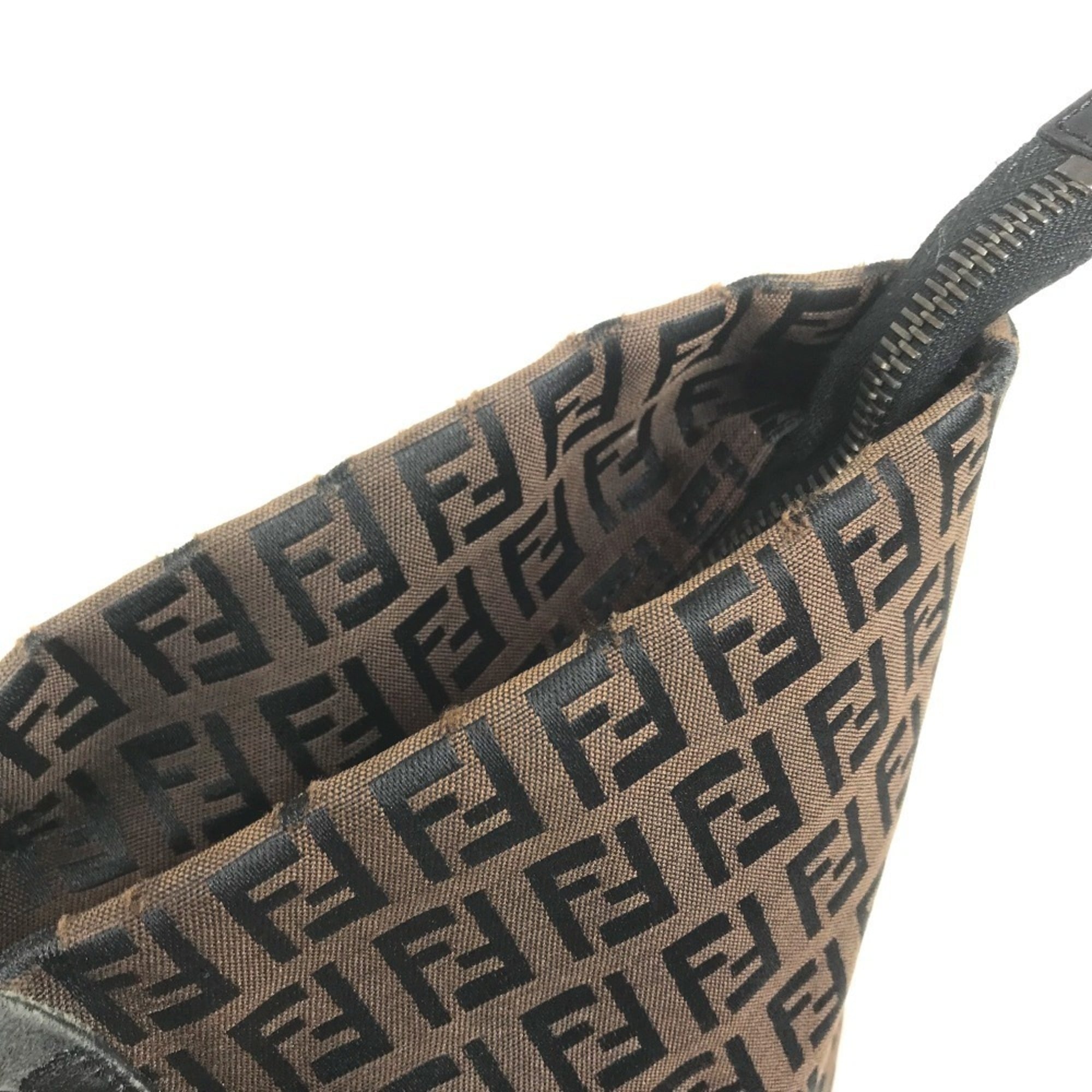 Fendi Brown Leather Canvas Shoulder Bag Tote Bag (Pre-Owned)