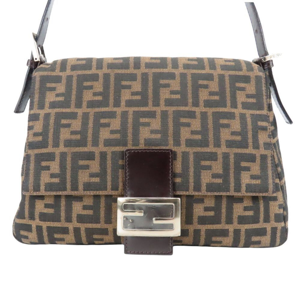 Fendi Zucca Black Brown Canvas Leather Shoulder Bag (Pre-Owned)