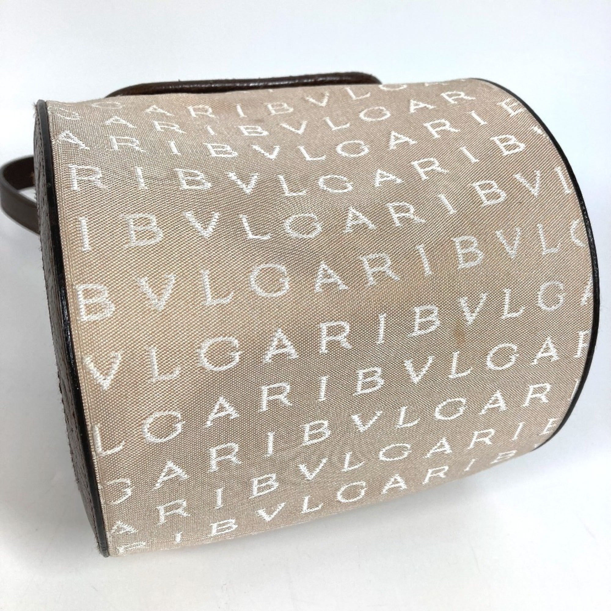 Bvlgari Bvlgari Bvlgari Beige Dark Brown Leather Canvas Handbag Shoulder Bag (Pre-Owned)