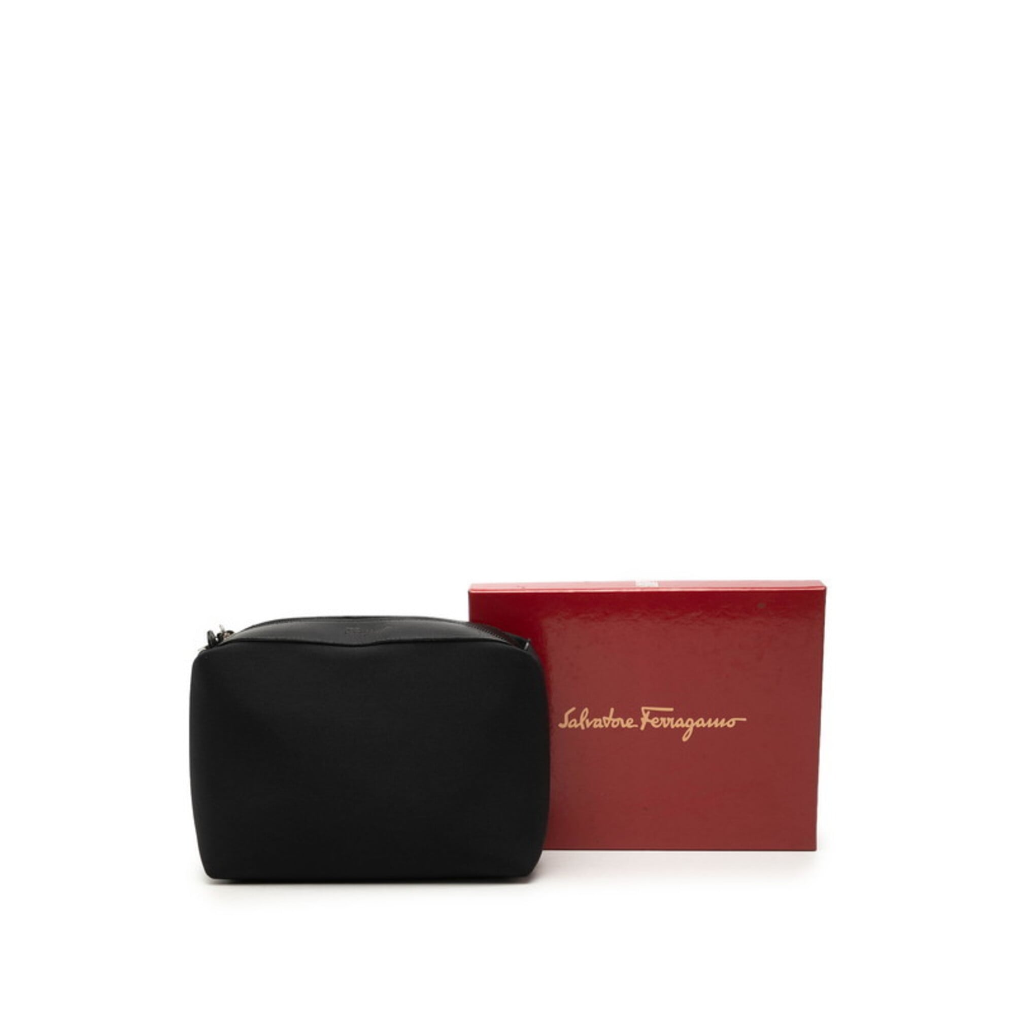 Salvatore Ferragamo Black Canvas Leather Handbag Pouch (Pre-Owned)