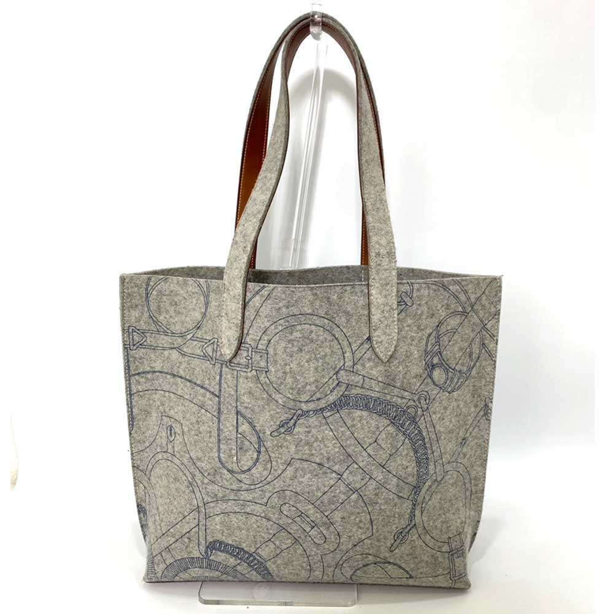 Hermes Karimi Gray Felt Leather Tote Bag (Pre-Owned)