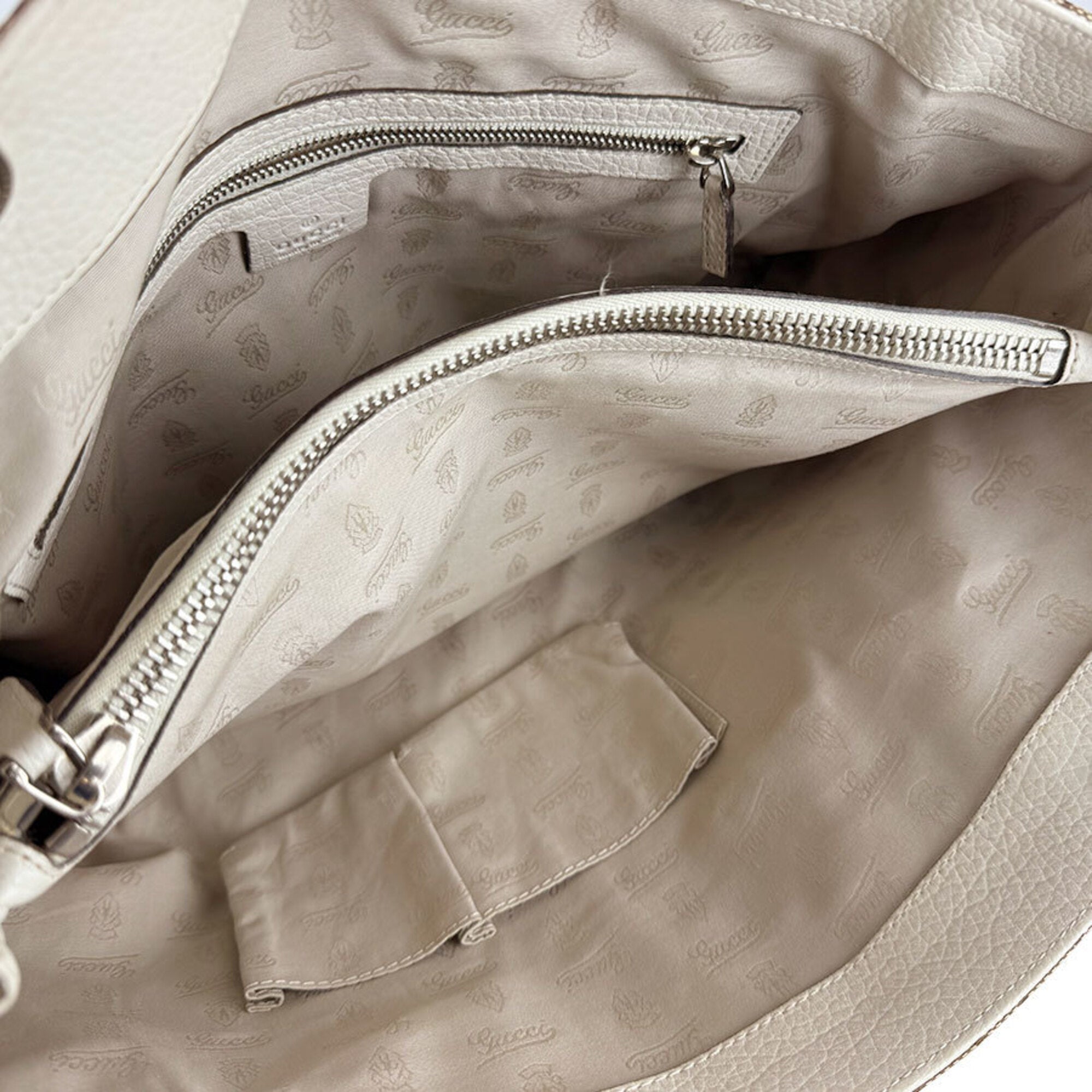 Gucci Beige Brown Ivory Gg Canvas Leather Tote Bag (Pre-Owned)