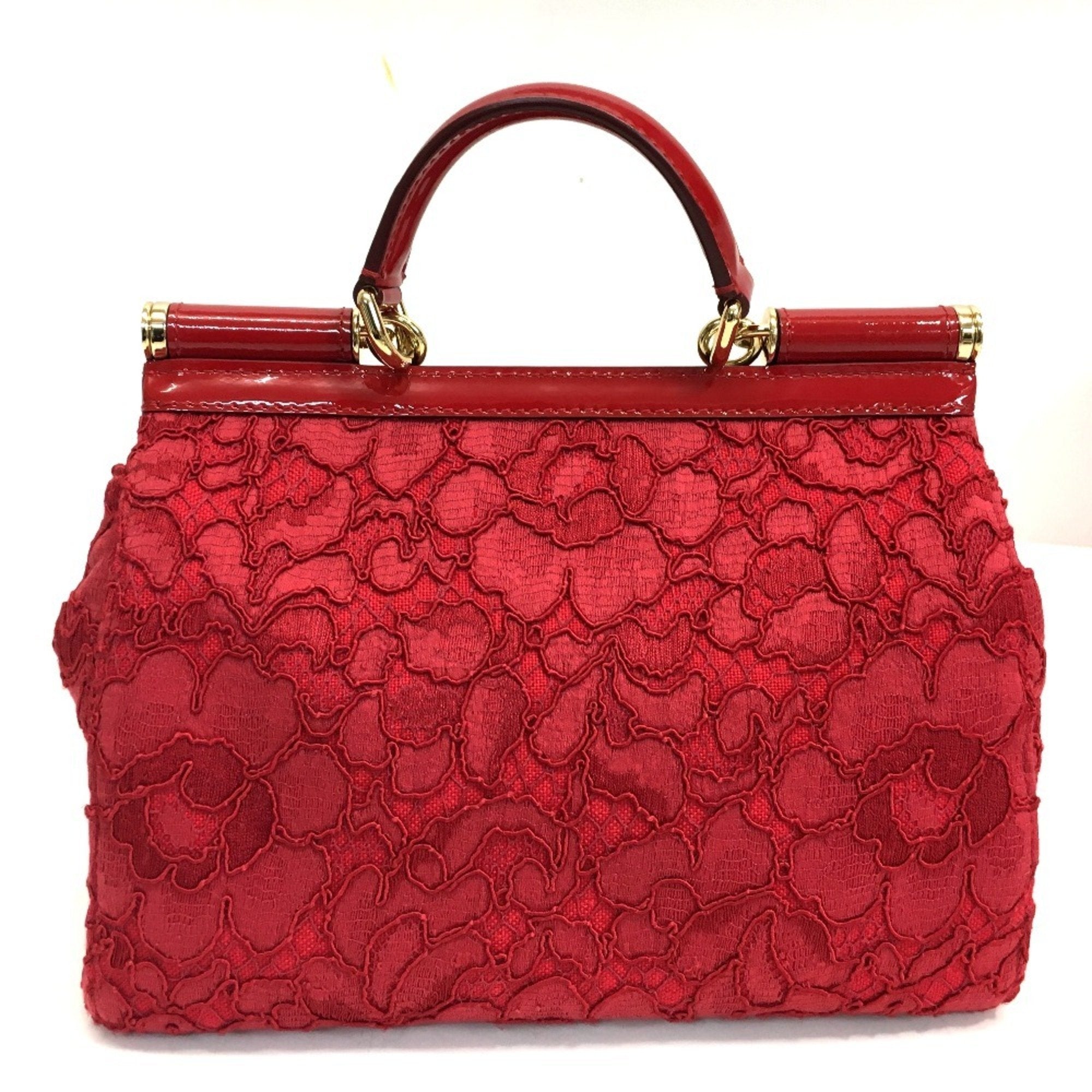 Dolce & Gabbana Red Color Cotton Patent Leather Handbag Shoulder Bag (Pre-Owned)
