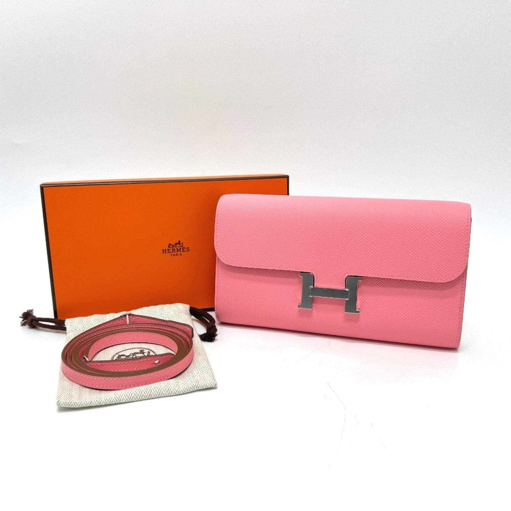 Hermes Pink Rose Confetti Epsom Leather Chain/Shoulder Wallet (Pre-Owned)