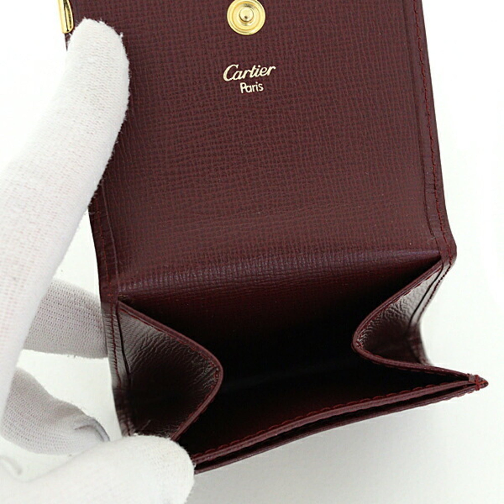 Cartier Bordeaux Leather Coin Purse/Coin Case (Pre-Owned)