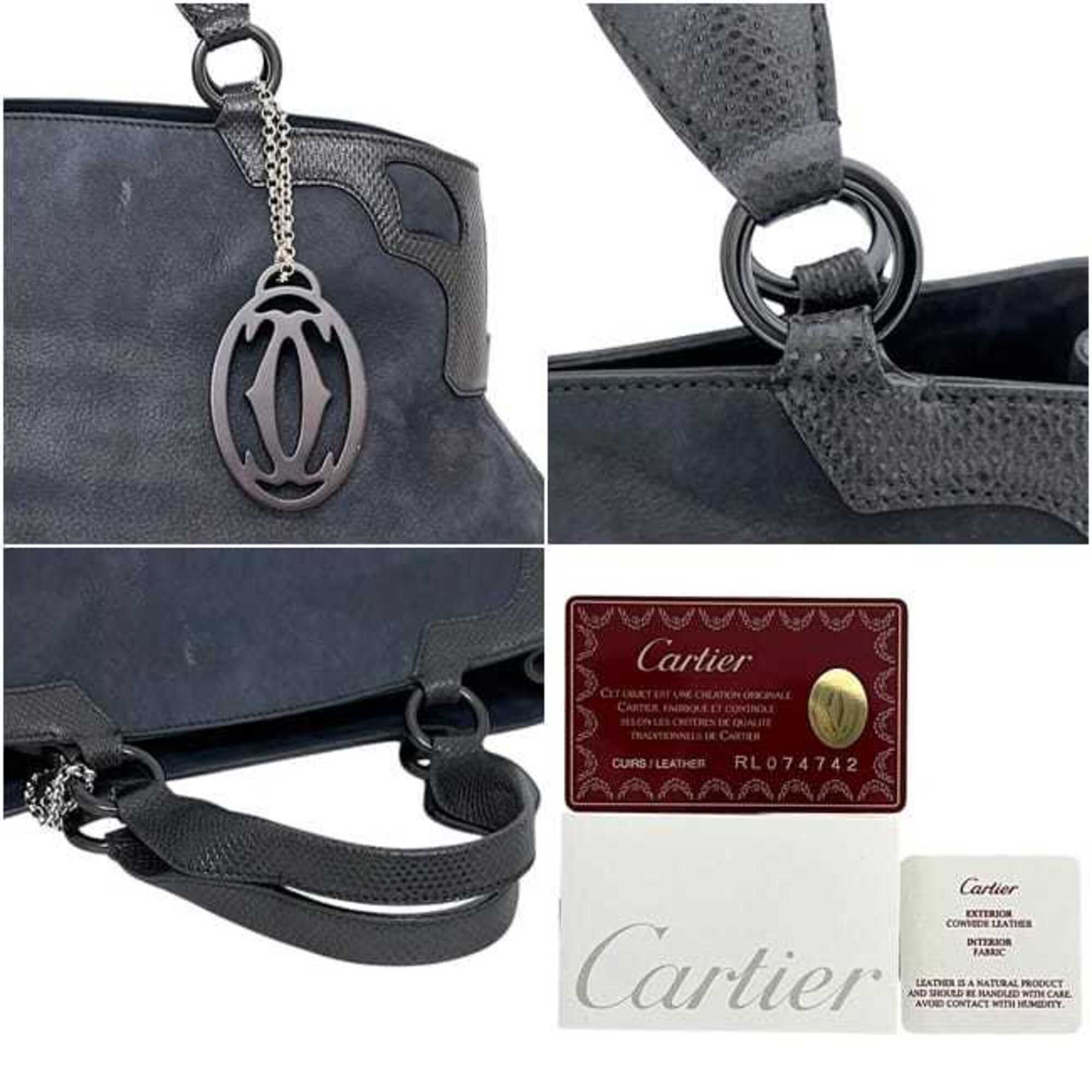 Cartier Black Leather Suede Handbag (Pre-Owned)