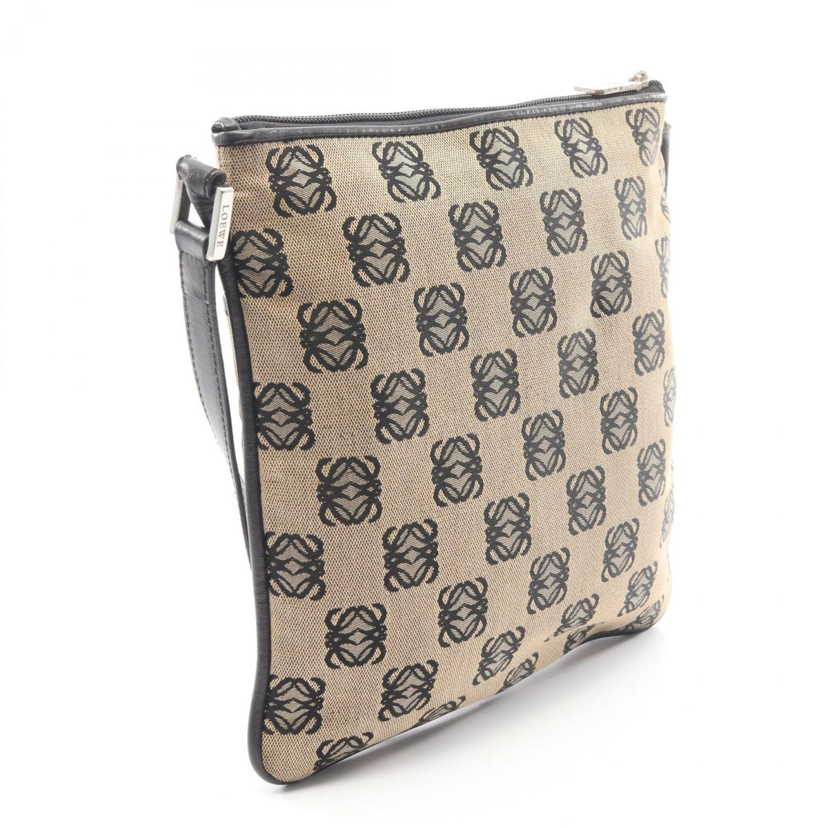 Loewe Beige Black Canvas Leather Handbag Shoulder Bag (Pre-Owned)