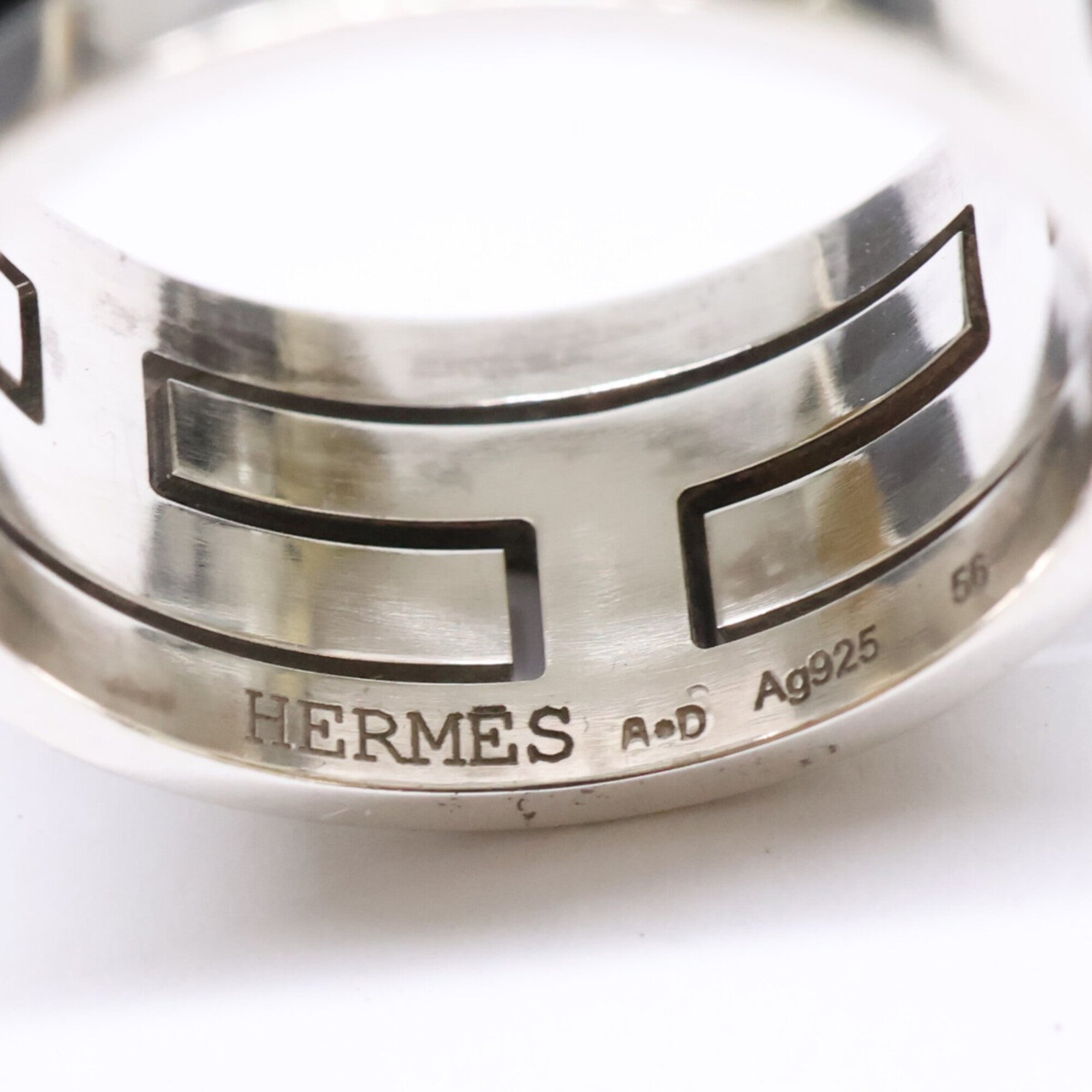 Hermes Silver Black Silver 925 Band Ring (Pre-Owned)