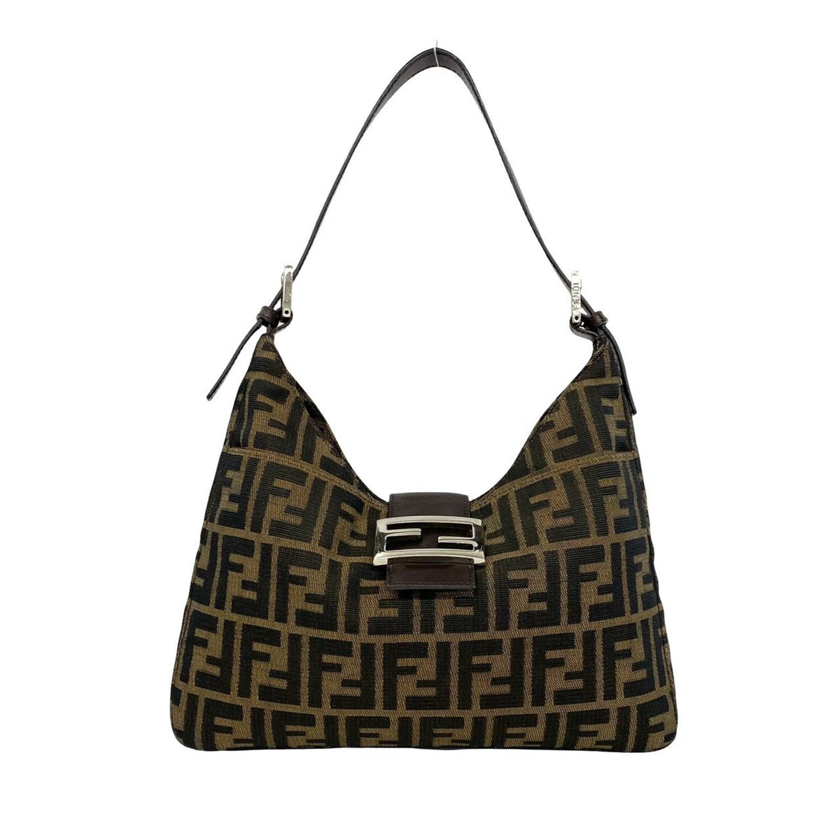 Fendi Black Brown Canvas Leather Handbag Shoulder Bag (Pre-Owned)