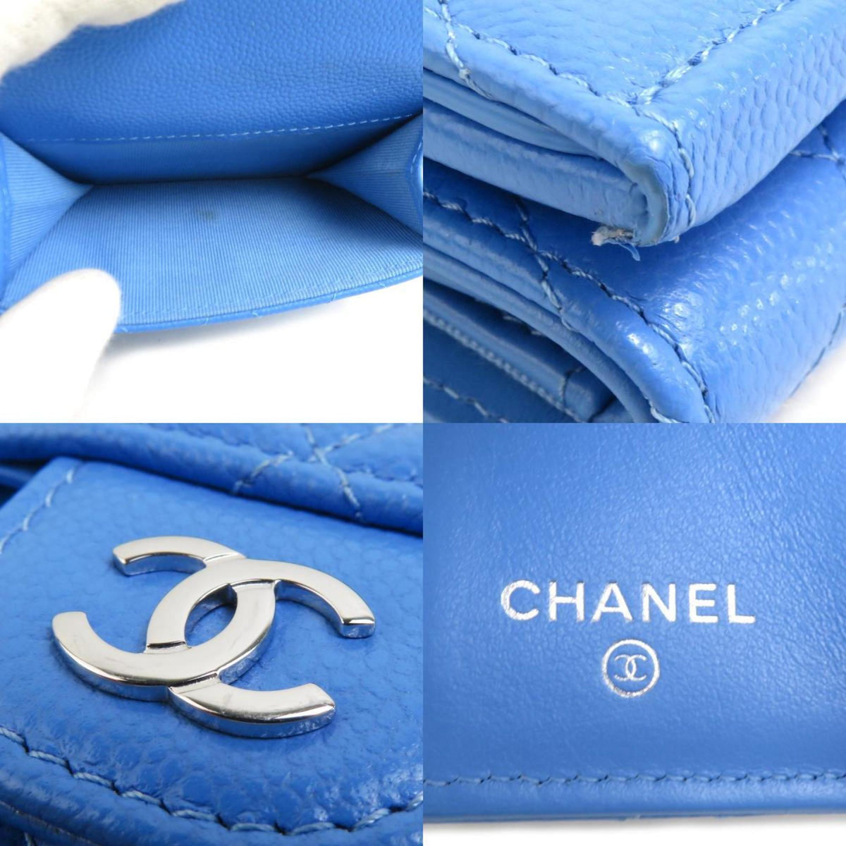 Chanel Blue Grained Calfskin Wallet (Tri-Fold) (Pre-Owned)