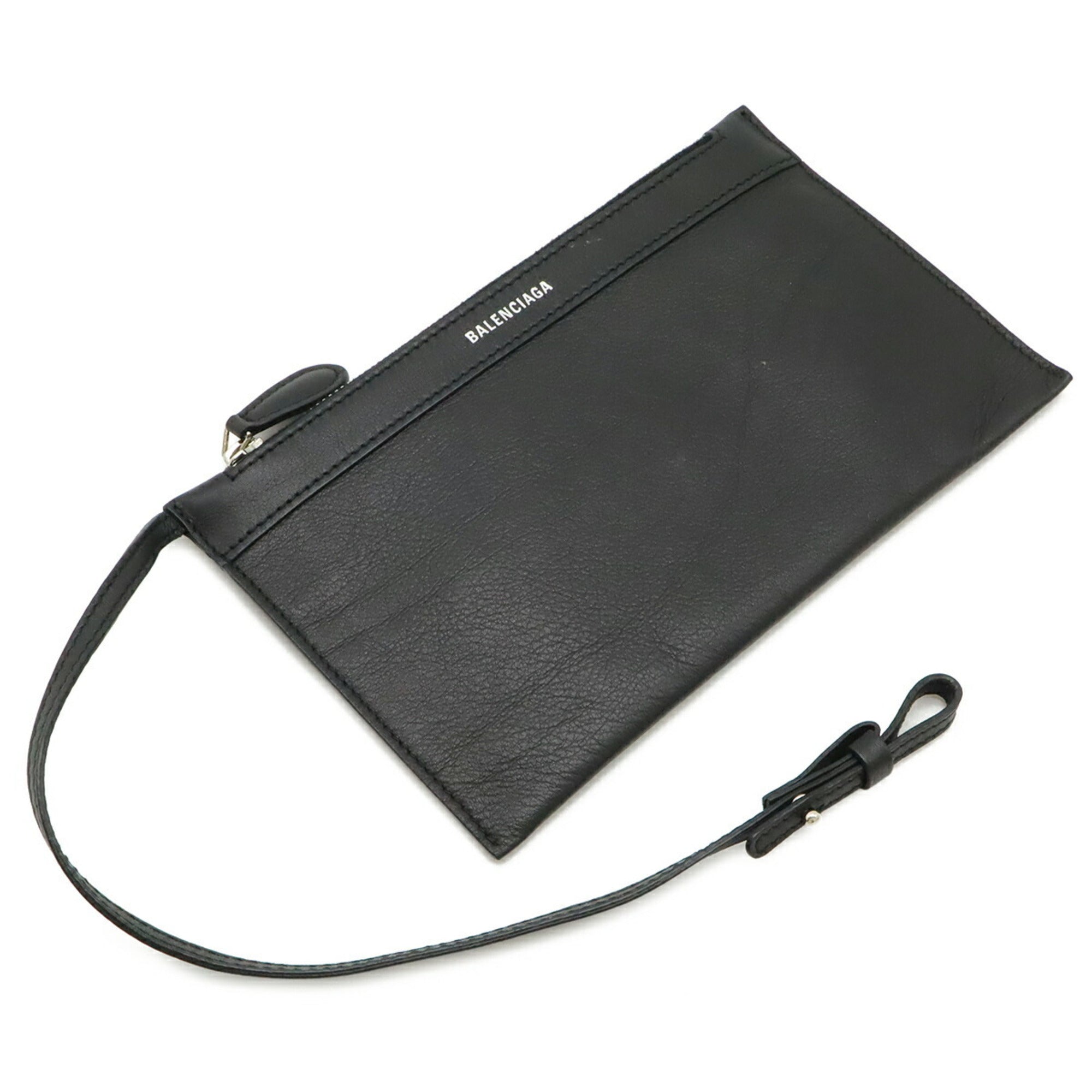 Balenciaga Black Leather Handbag Pouch Tote Bag (Pre-Owned)