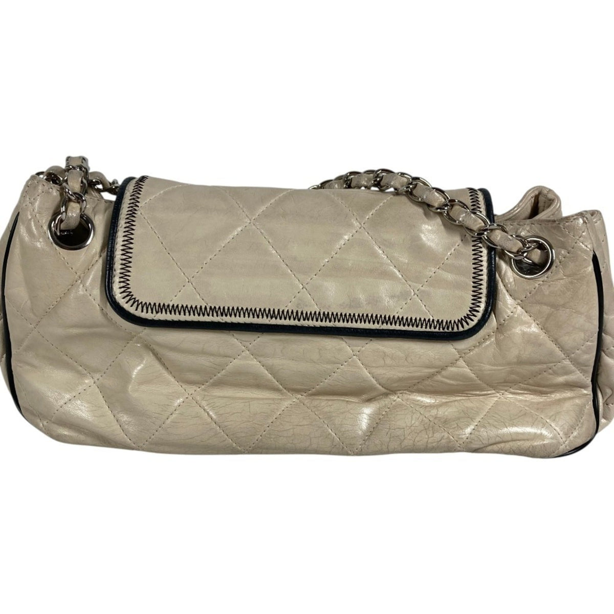 Chanel Beige Black Leather Shoulder Bag (Pre-Owned)