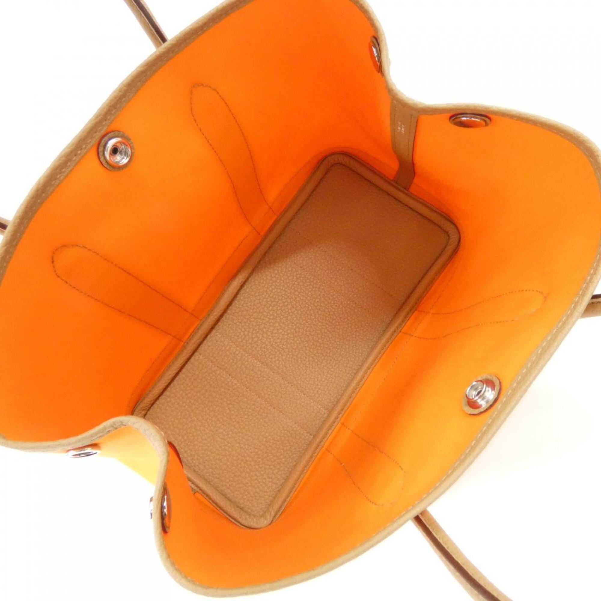 Hermes Biscuit Orange Toile Officier Negonda Leather Handbag (Pre-Owned)