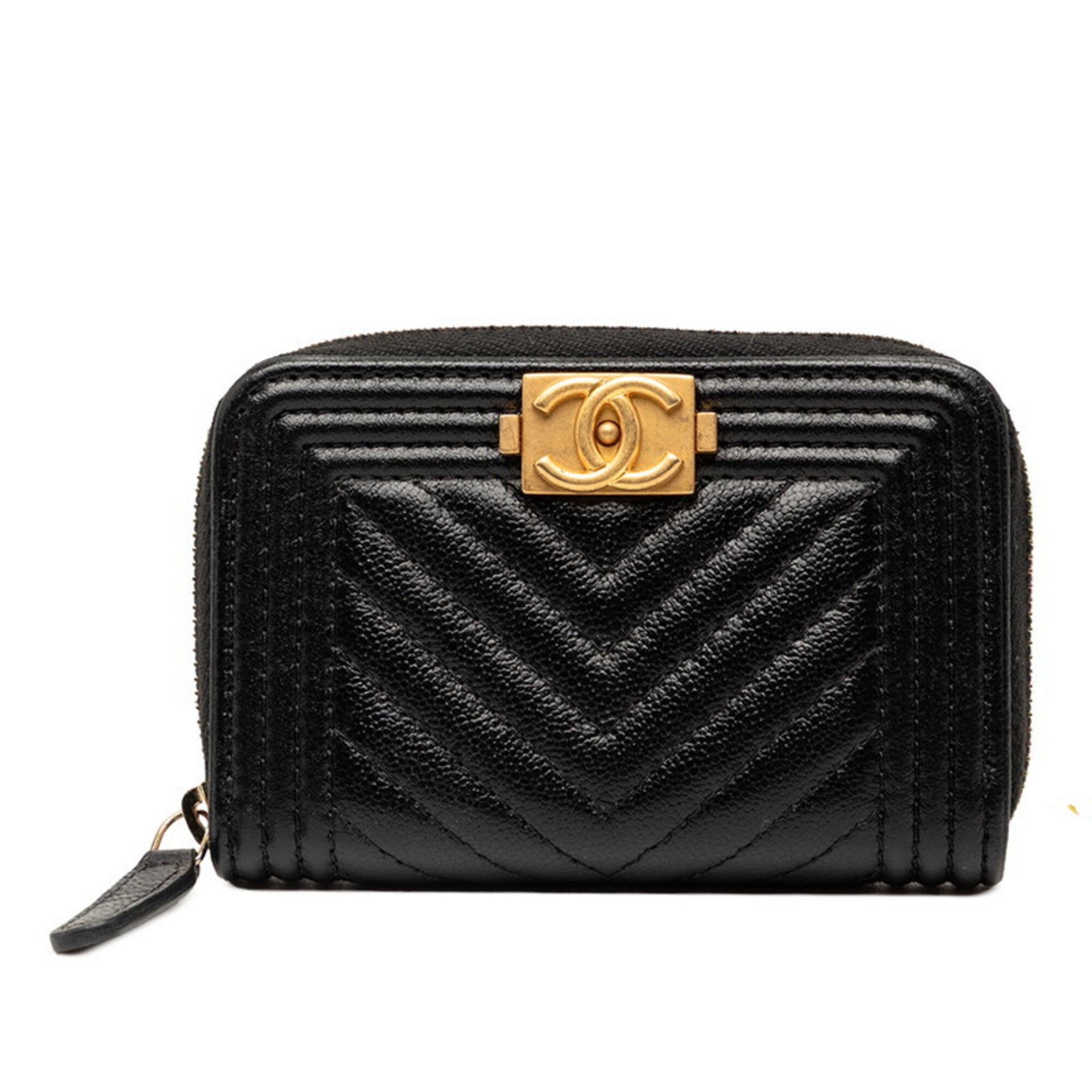 Chanel Boy Chanel Black Leather Coin Purse/Coin Case (Pre-Owned)
