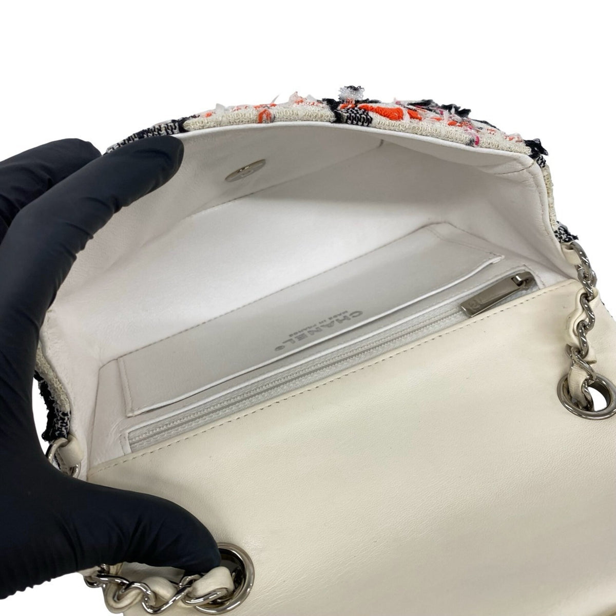 Chanel Black Orange Pink White Tweed Leather Shoulder Bag (Pre-Owned)