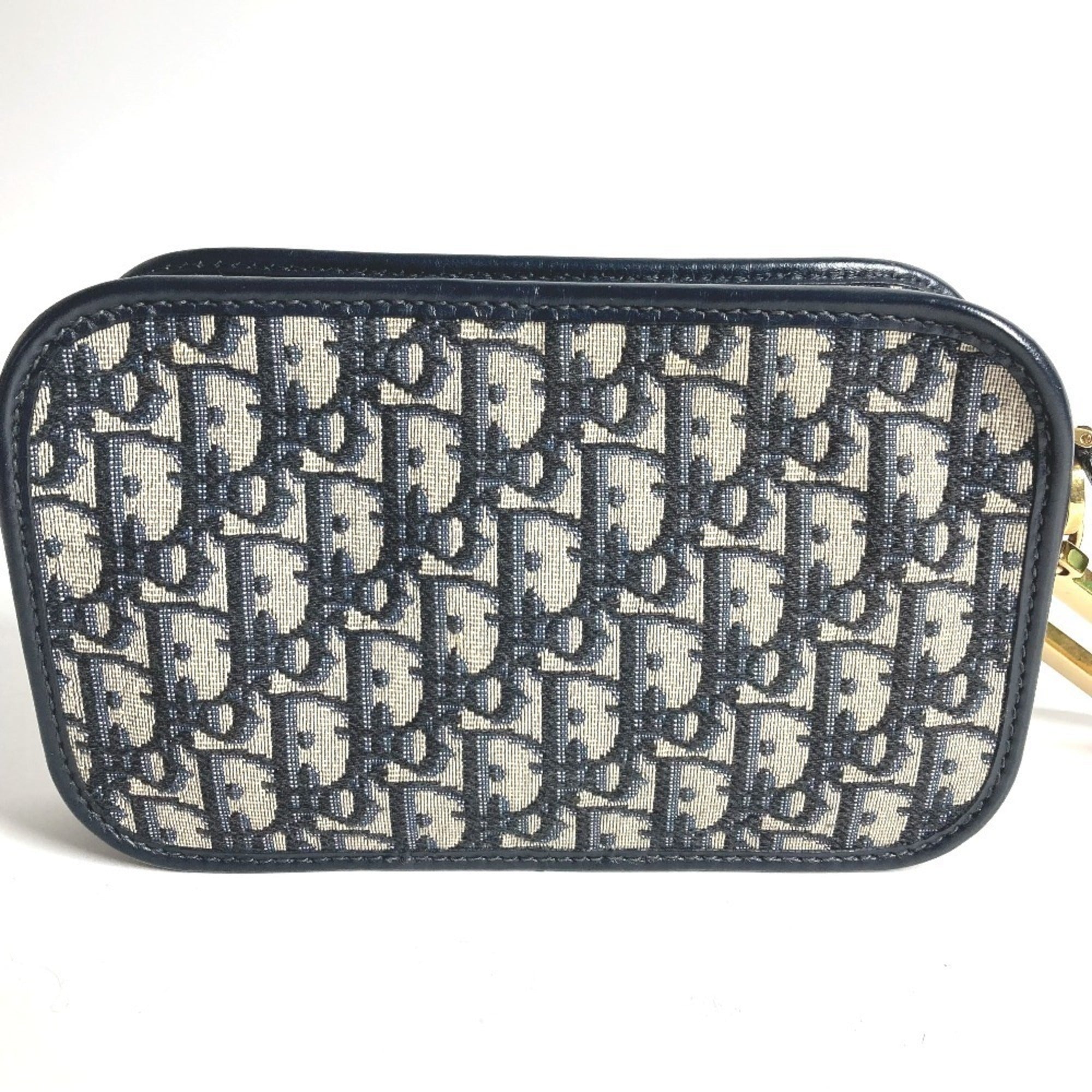 Christian Dior Navy Leather Canvas Clutch Bag Handbag Pouch (Pre-Owned)