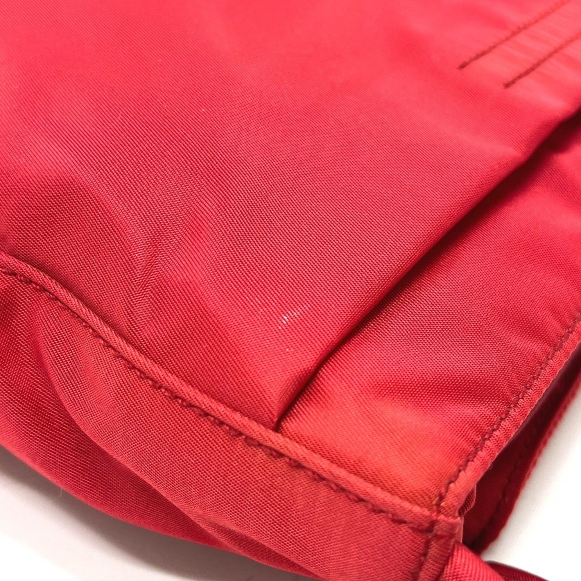 Prada Red Color Nylon Handbag Tote Bag (Pre-Owned)