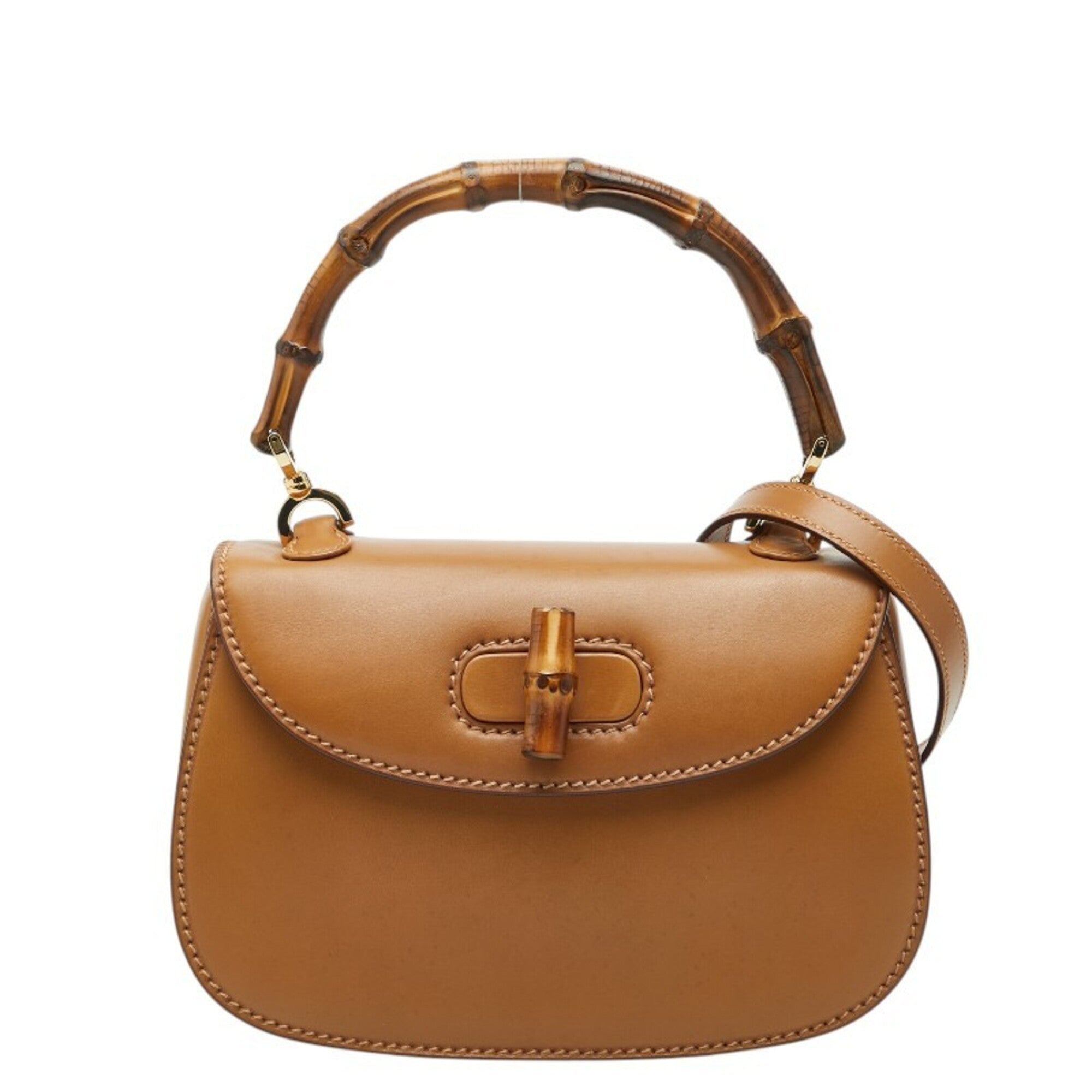 Gucci Brown Bamboo Leather Handbag Shoulder Bag (Pre-Owned)