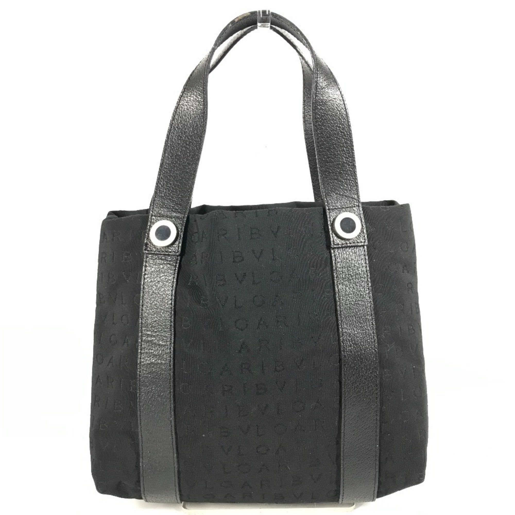 Bvlgari Logomania Black Leather Canvas Handbag Tote Bag (Pre-Owned)