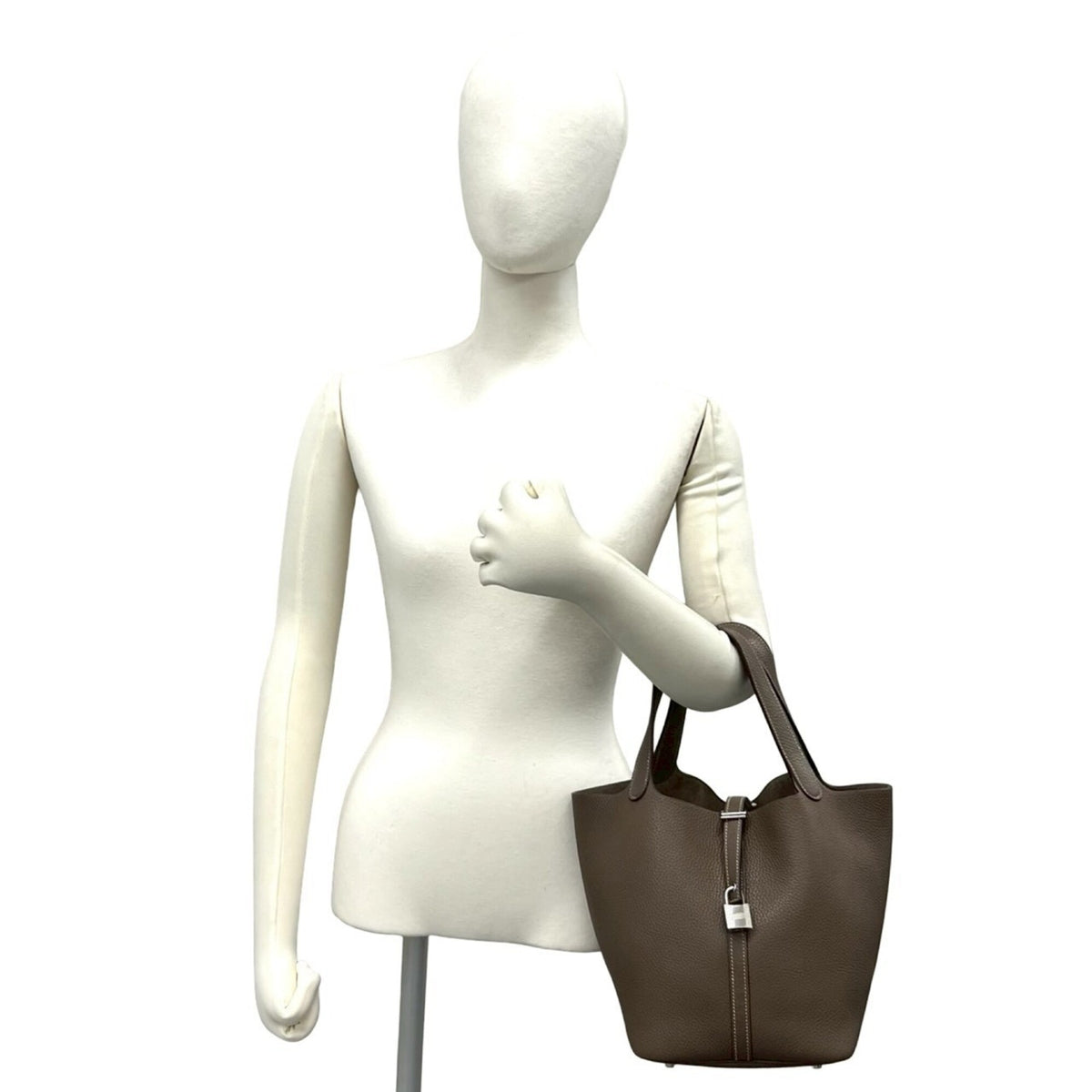 Hermes Beige Taurillon Clemence Leather Handbag Tote Bag (Pre-Owned)