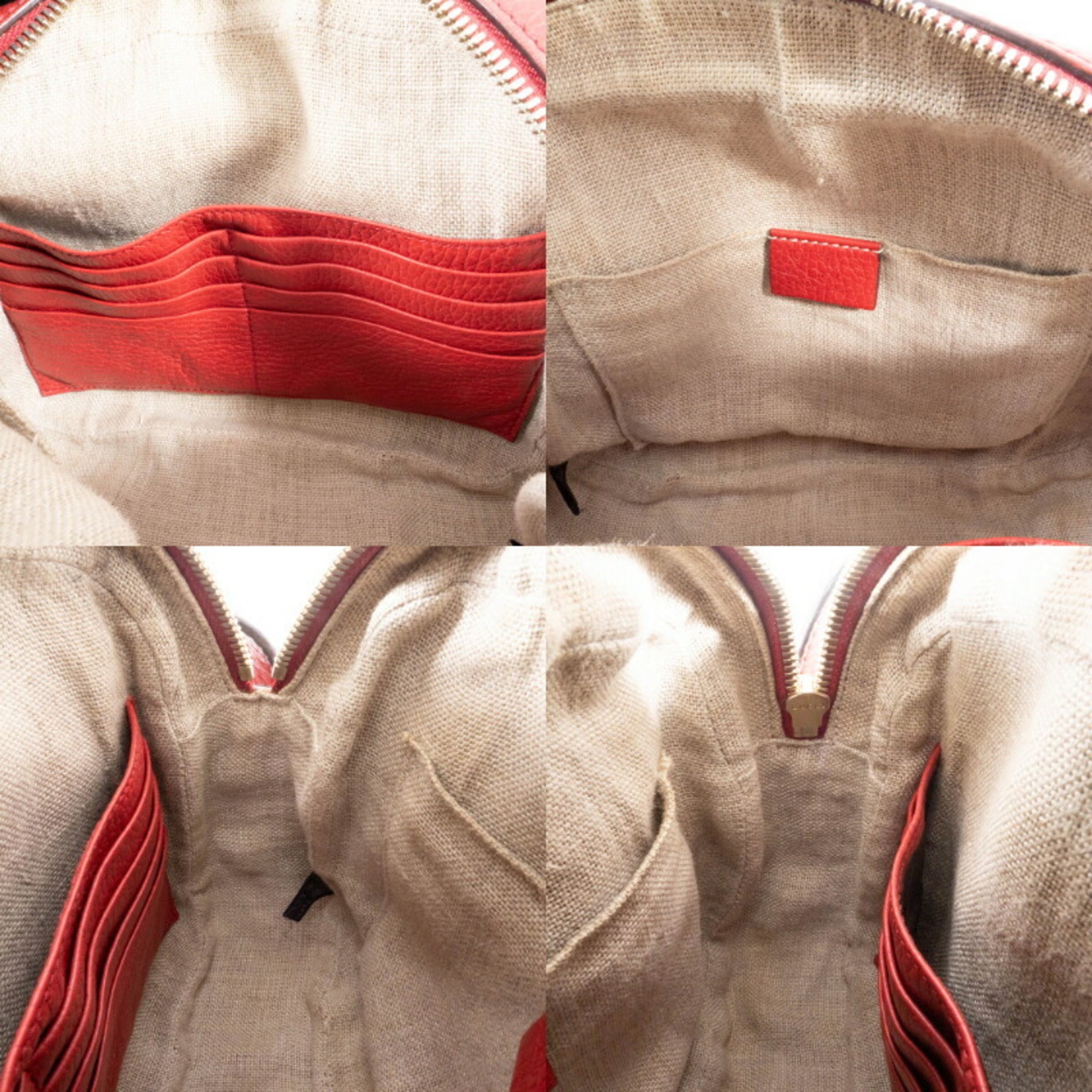 Gucci Beige Red Color Gg Canvas Leather Shoulder Bag (Pre-Owned)