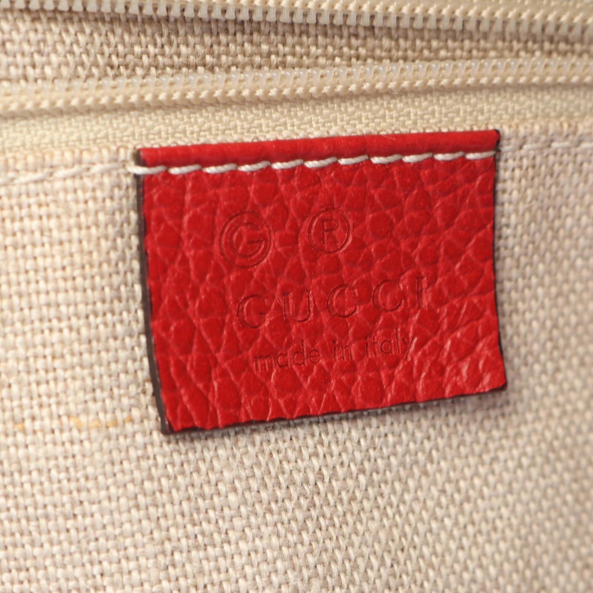 Gucci Beige Red Color Canvas Leather Handbag Tote Bag (Pre-Owned)
