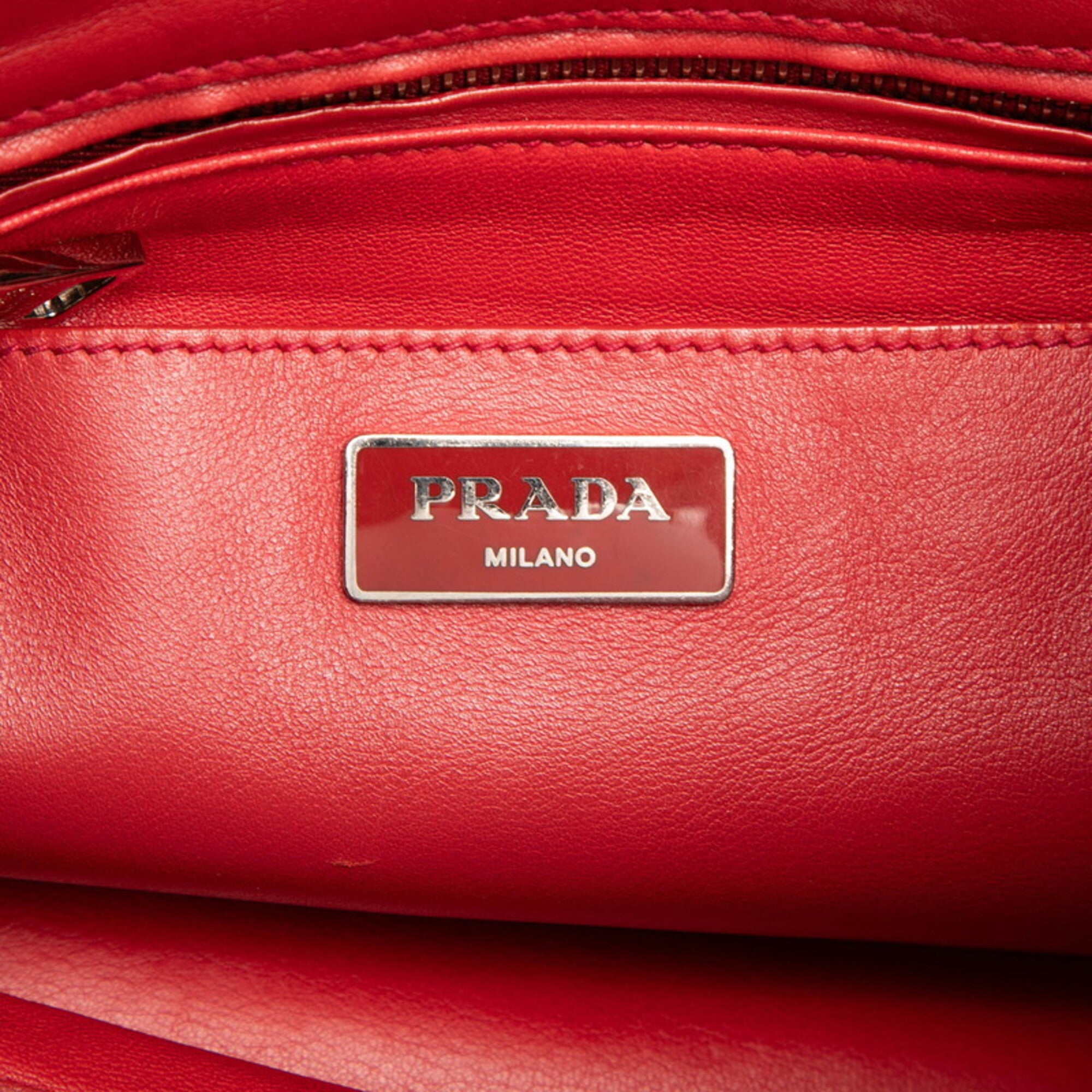 Prada Navy Red Color Leather Handbag Shoulder Bag (Pre-Owned)