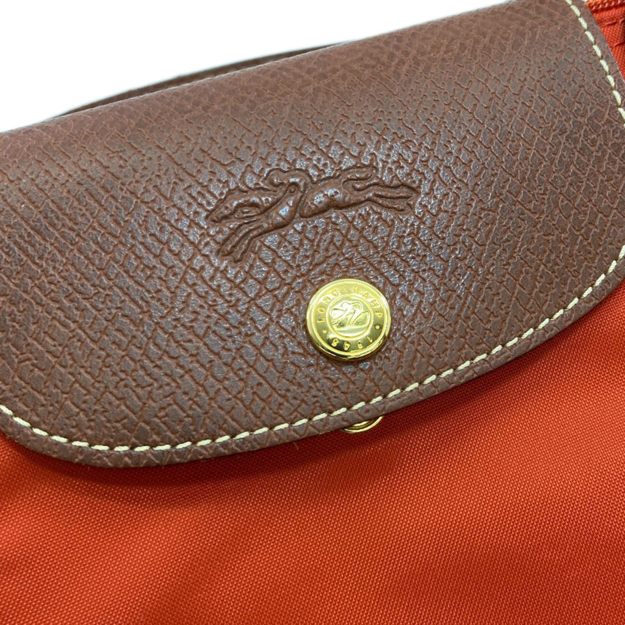 Longchamp Brown Orange Nylon Handbag (Pre-Owned)